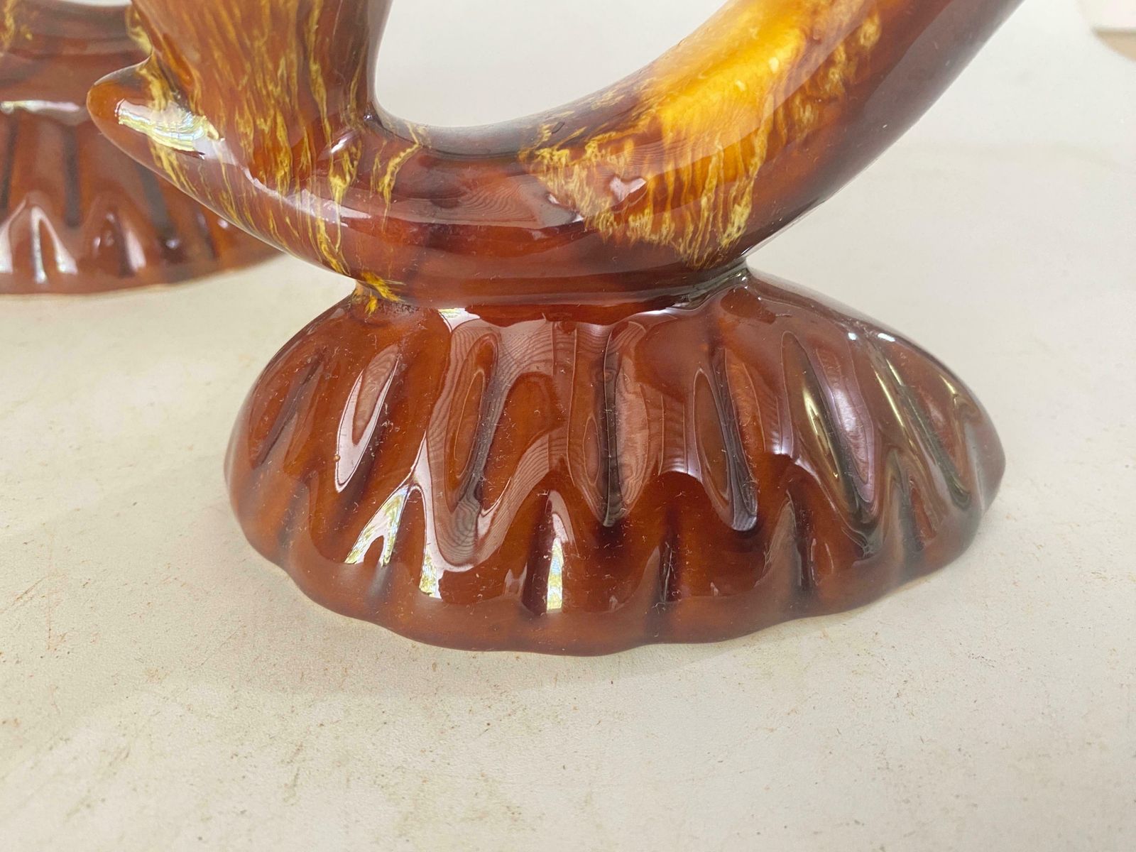 French Pair Pair Of Candle Holder Ceramic France 1970s With Yellow Old Candles photo vintage