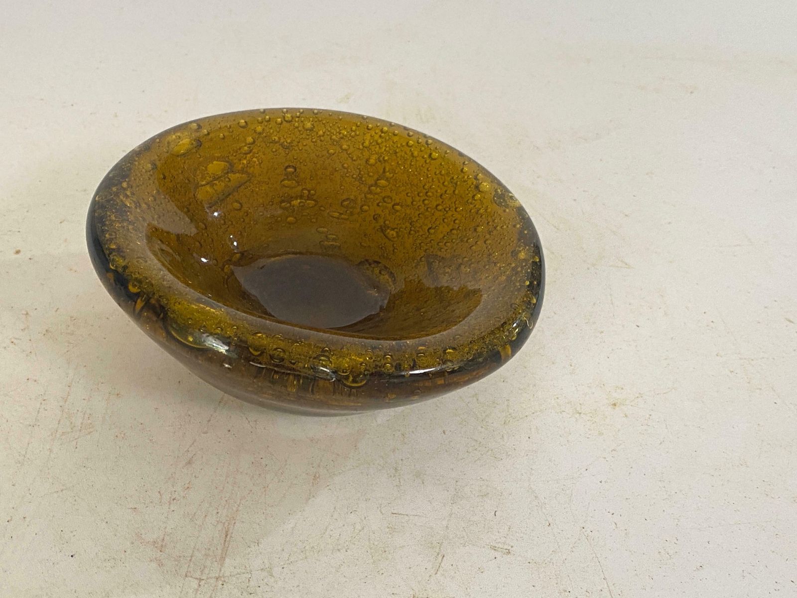 Vide Poche Or Ashtray In Glass, Bubles Patterns France, Circa 1970 From Biot photo for sale