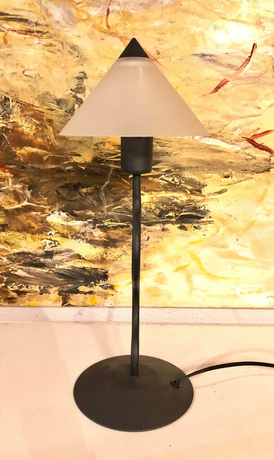 Danish Postmodern Table Lamp In Organic Shaped Swaying Metal Base And Pointy Glass Shade   Design From E.S. Horn photo Lighting