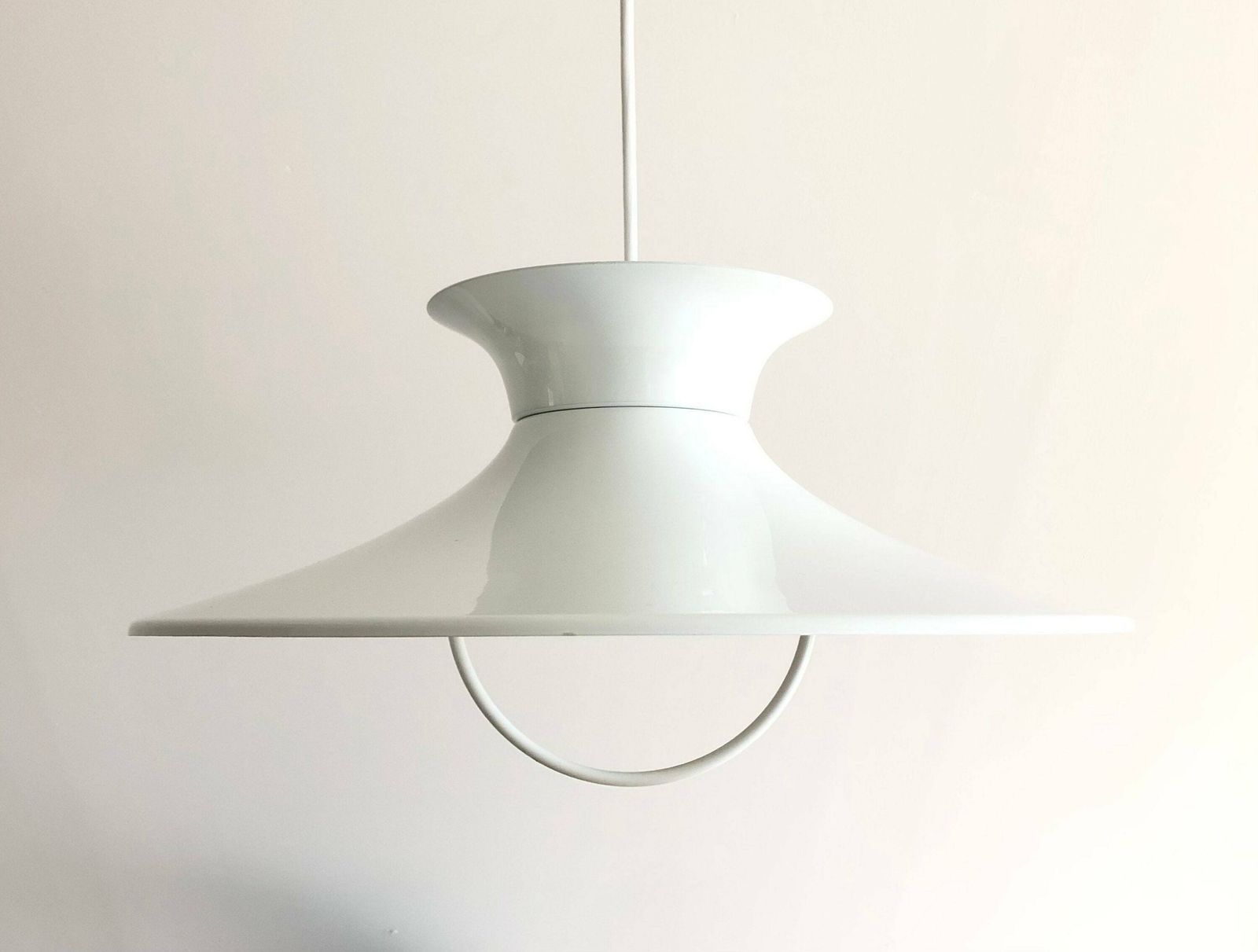 Danish Minimalist Mid Century Design Multilayer Ceiling Lamp In White Metal With Elegant Circle Hanger photo Lighting