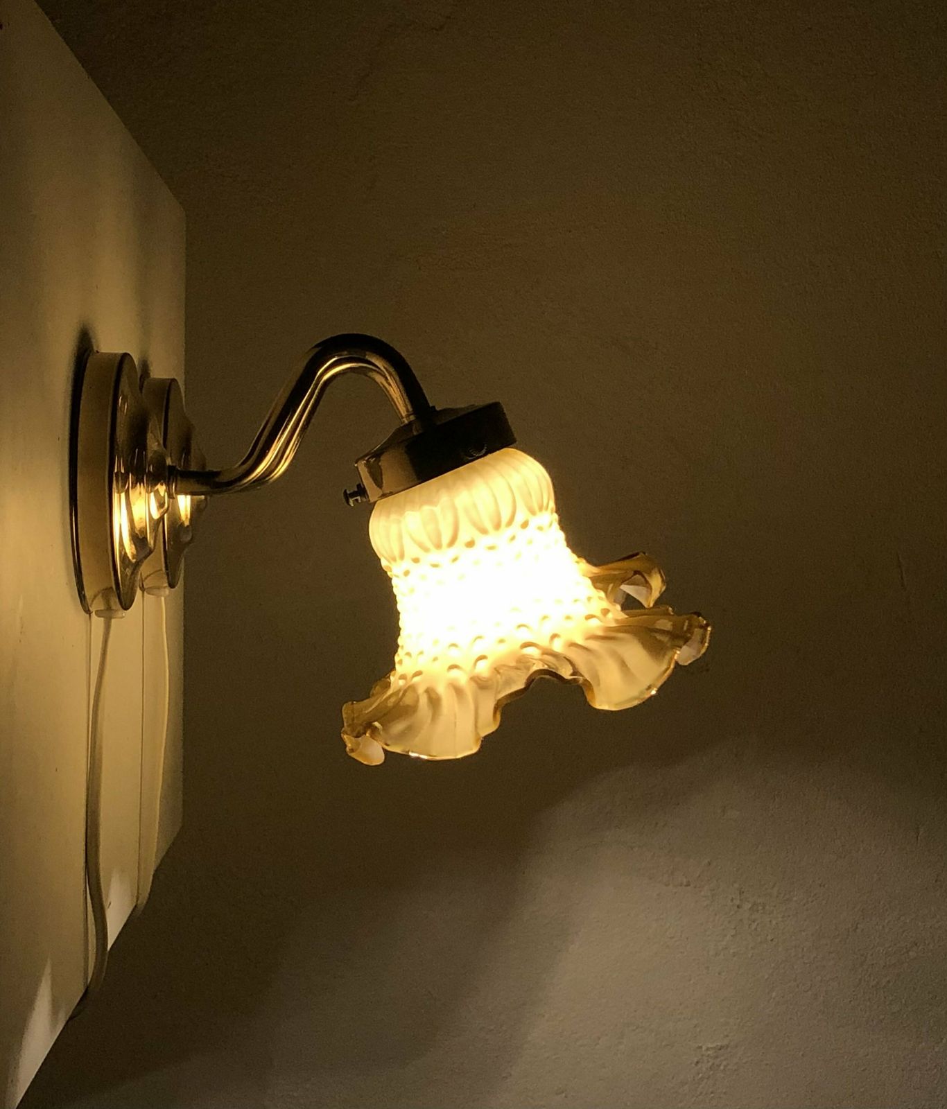 Pair Of Danish Mid Century Vintage Wall Lamps With Pale Yellow Glass Shades And Brass Details   Design By Abo Randers, Denmark photo vintage