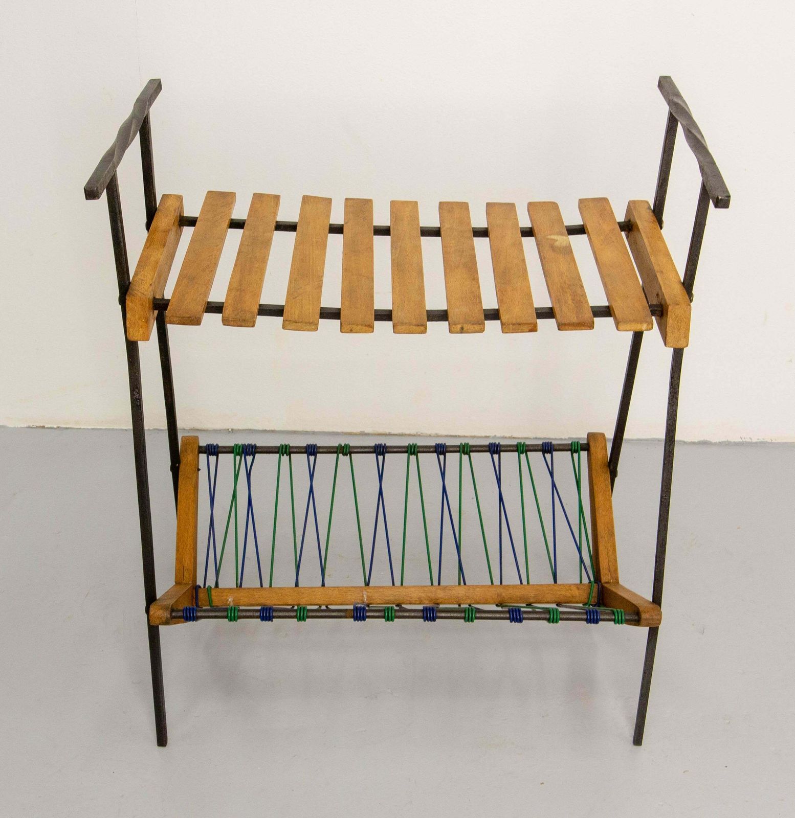 French Side Table And Magazine Rack Stand, Beech Iron & Circa 1950 photo 399.0