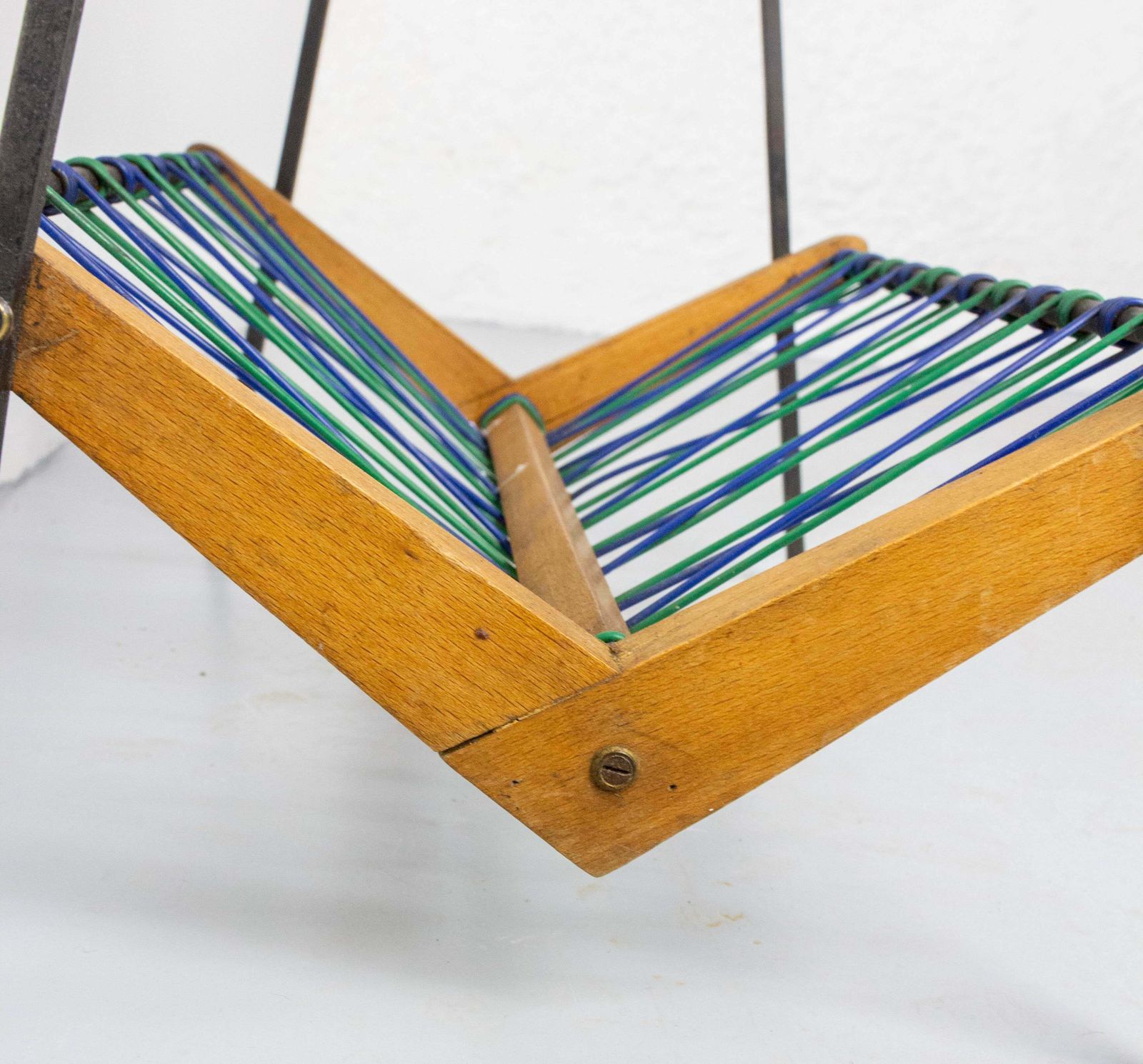 photo for sale French Side Table And Magazine Rack Stand, Beech Iron & Circa 1950