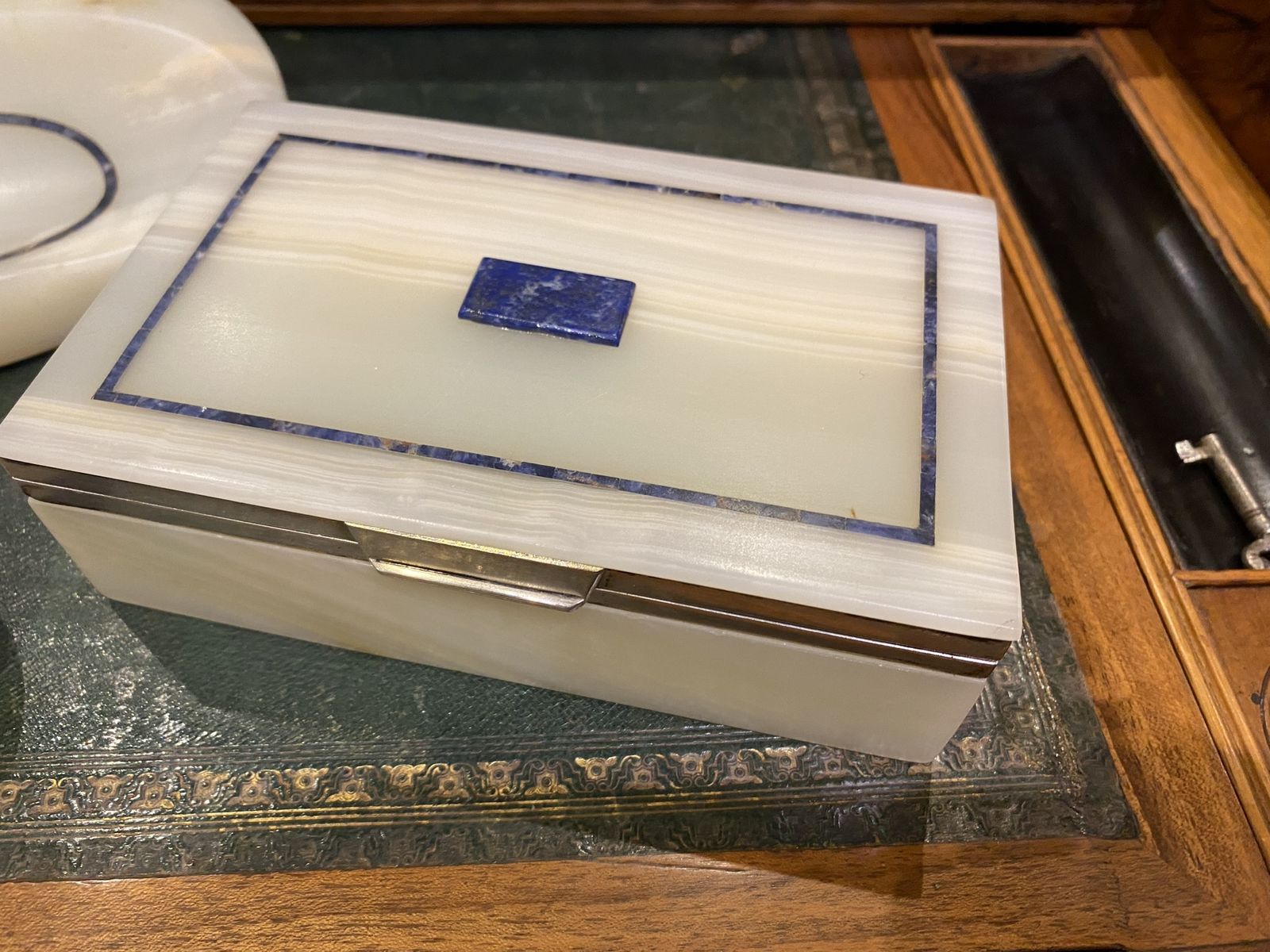 Home Decor Art Deco Onyx, Lapis & Silver Desk Set, By George Betjemann For Aspreys, London, 1921 photo