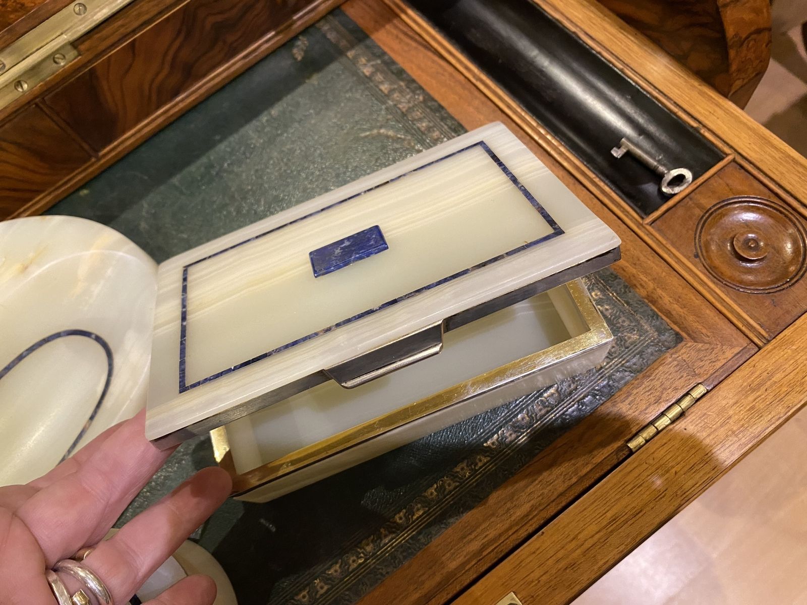 1650.0 Art Deco Onyx, Lapis & Silver Desk Set, By George Betjemann For Aspreys, London, 1921 photo