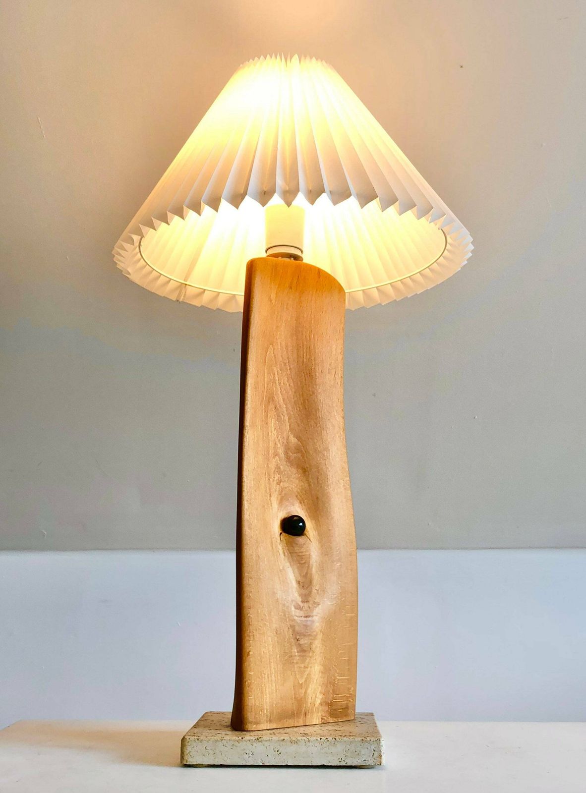Danish Vintage Mid Century Art Table Lamp In Organic Shaped Wood And Natural Stone   Design From 1989 By Sap photo Lighting