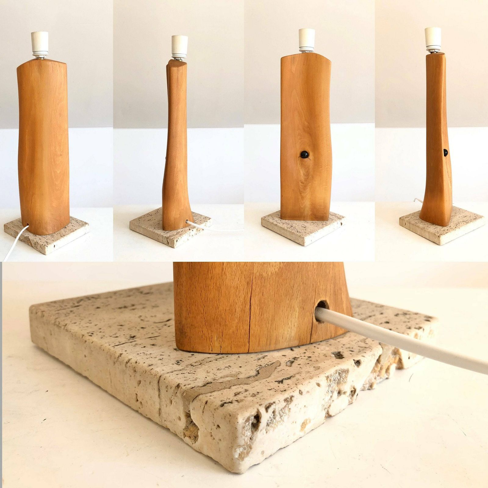 Danish Vintage Mid Century Art Table Lamp In Organic Shaped Wood And Natural Stone   Design From 1989 By Sap photo buy