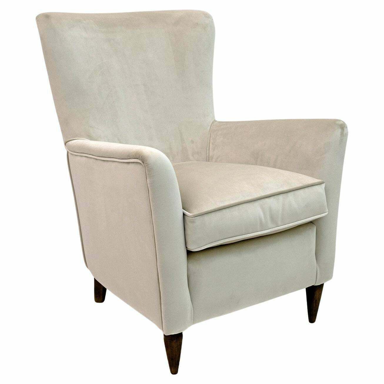 Attributed Gio Ponti Mid Century Modern Italian Velvet Armchair For Isa, 1950s