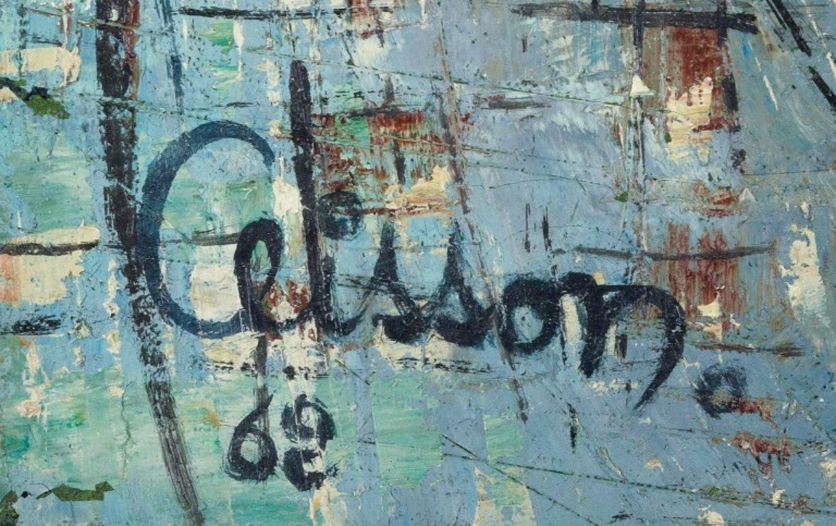 Celisson, French Artist, Futuristic Landscape. Oil On Canvas. 1962 photo vinterior