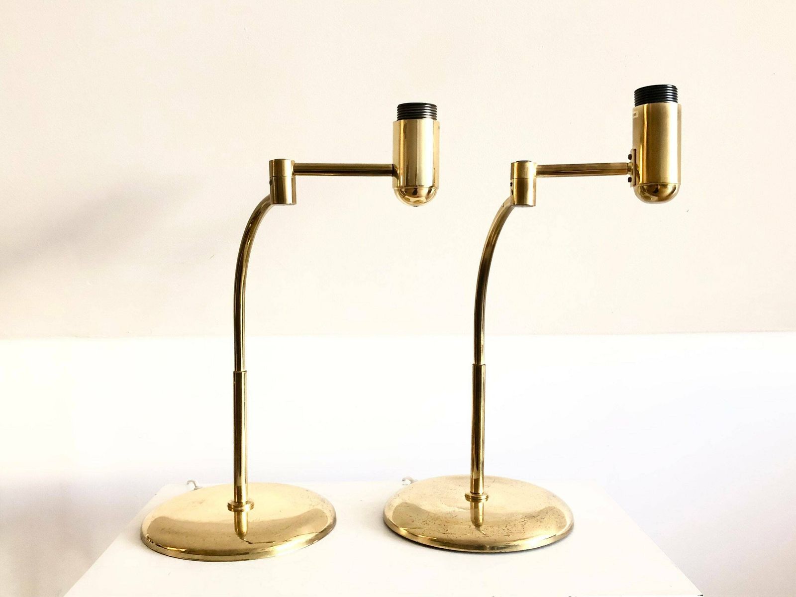 Pair Of Swedish Swing Arm Mid Century Modern Table Lamps I Patinated Brass   Design From Aneta, Sweden photo for sale