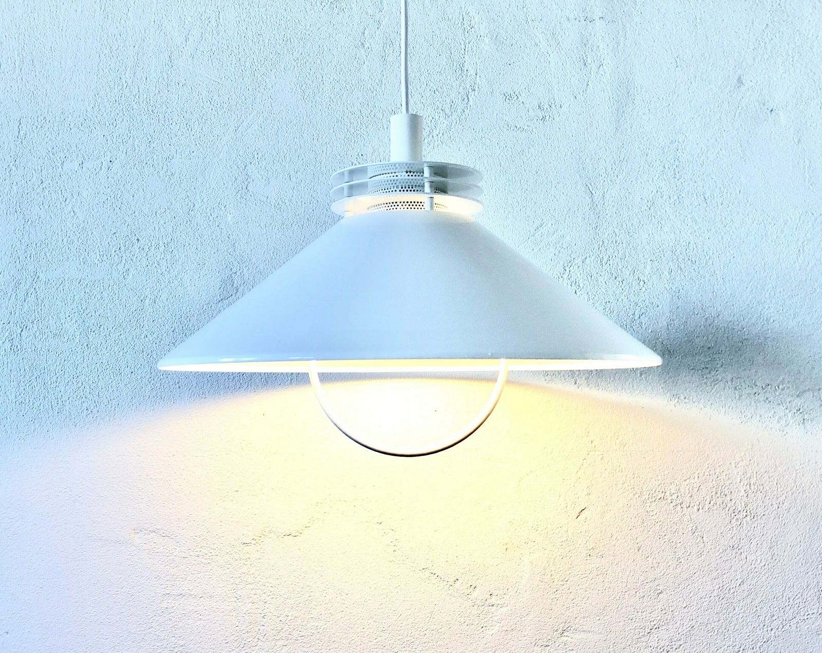 Danish Mid Century Modern Vintage Ceiling Lamp In Minimalist Design White Metal Multilayer Shades
