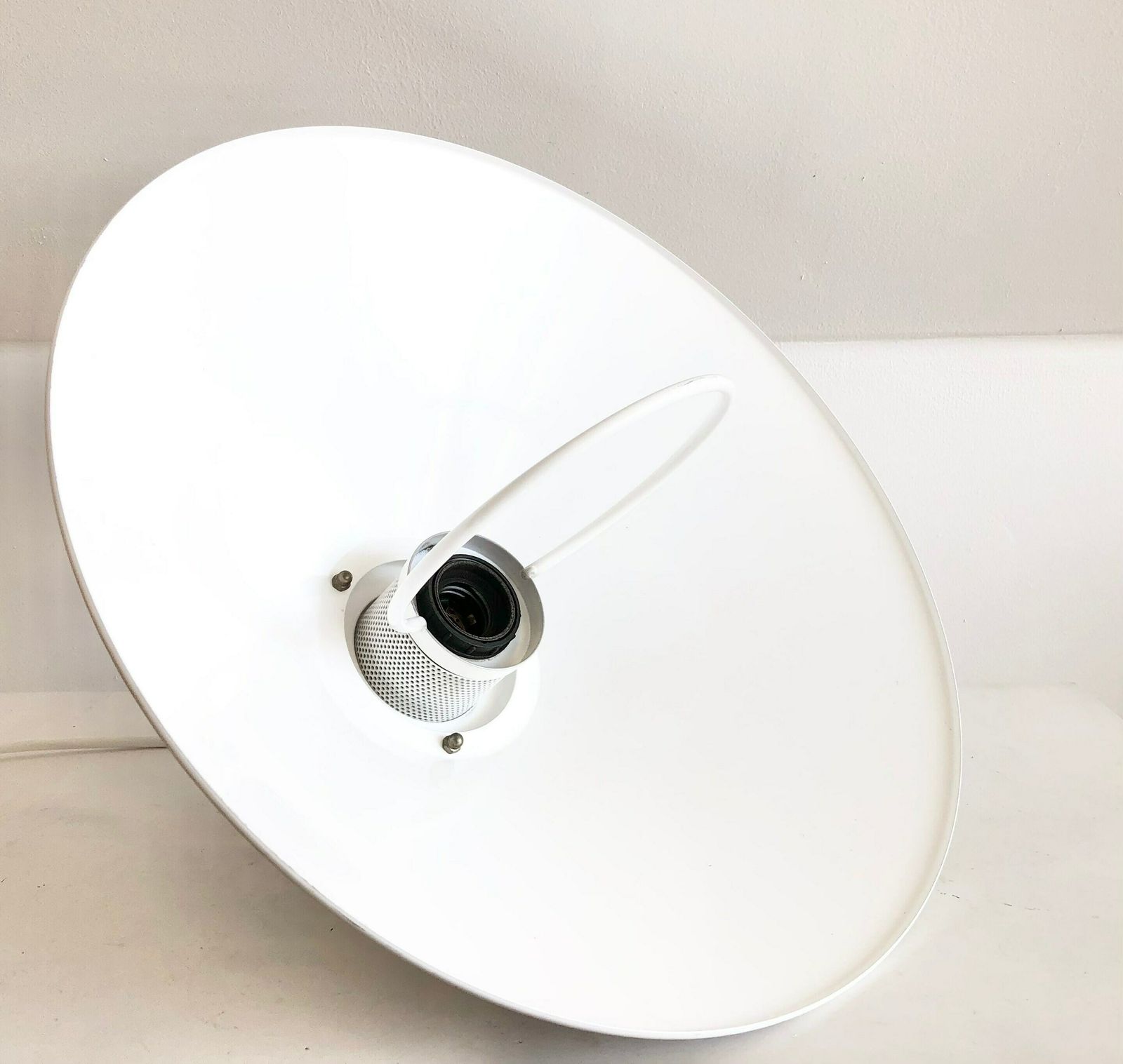 Danish Mid Century Modern Vintage Ceiling Lamp In Minimalist Design White Metal Multilayer Shades photo vintage
