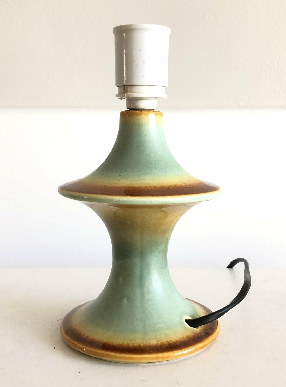 Danish Sculptural Ceramic Studio Mid Century Table Lamp In Organic Shape With Green And Brown Glaze   Design From Hasle Keramik, Denmark photo vintage