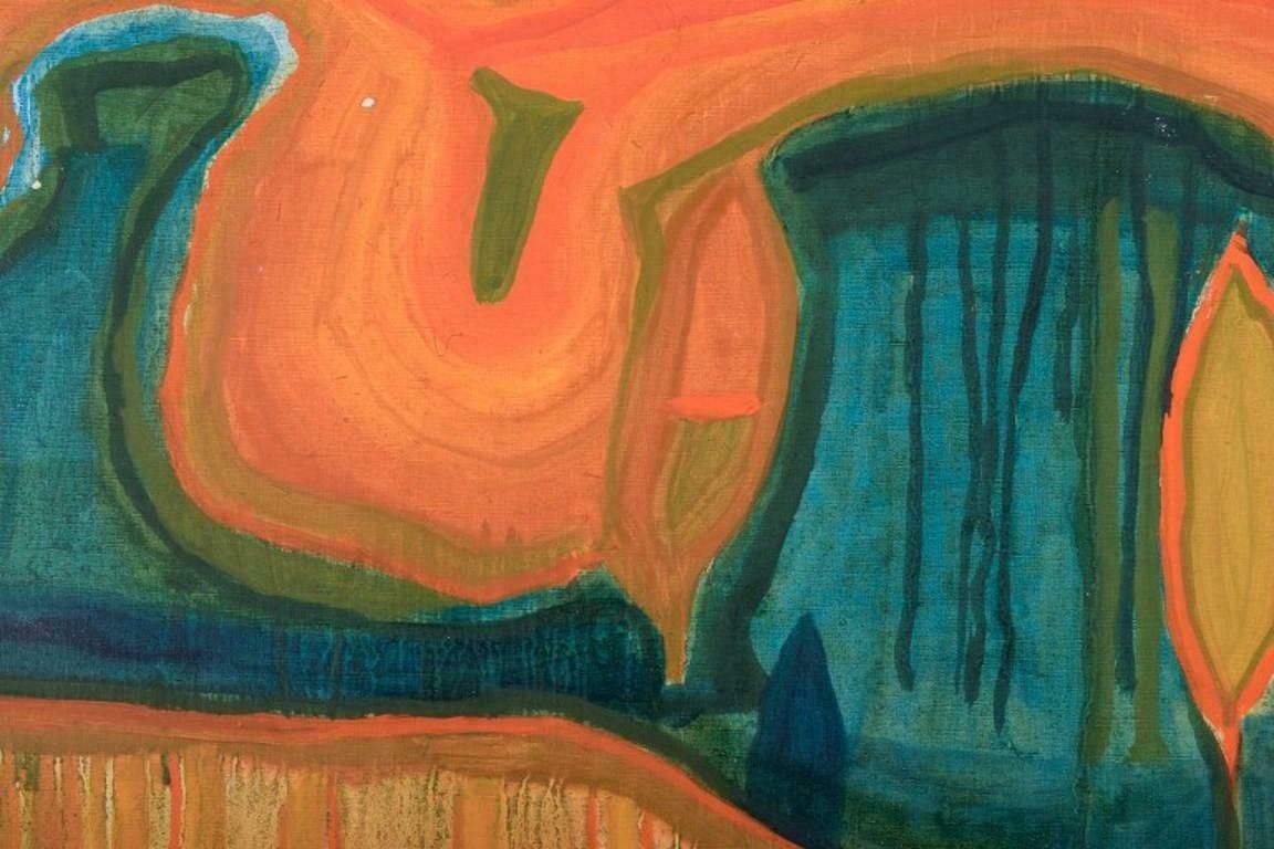 Monique Beucher. Oil On Canvas. Abstract Composition In Orange And Green photo furniture