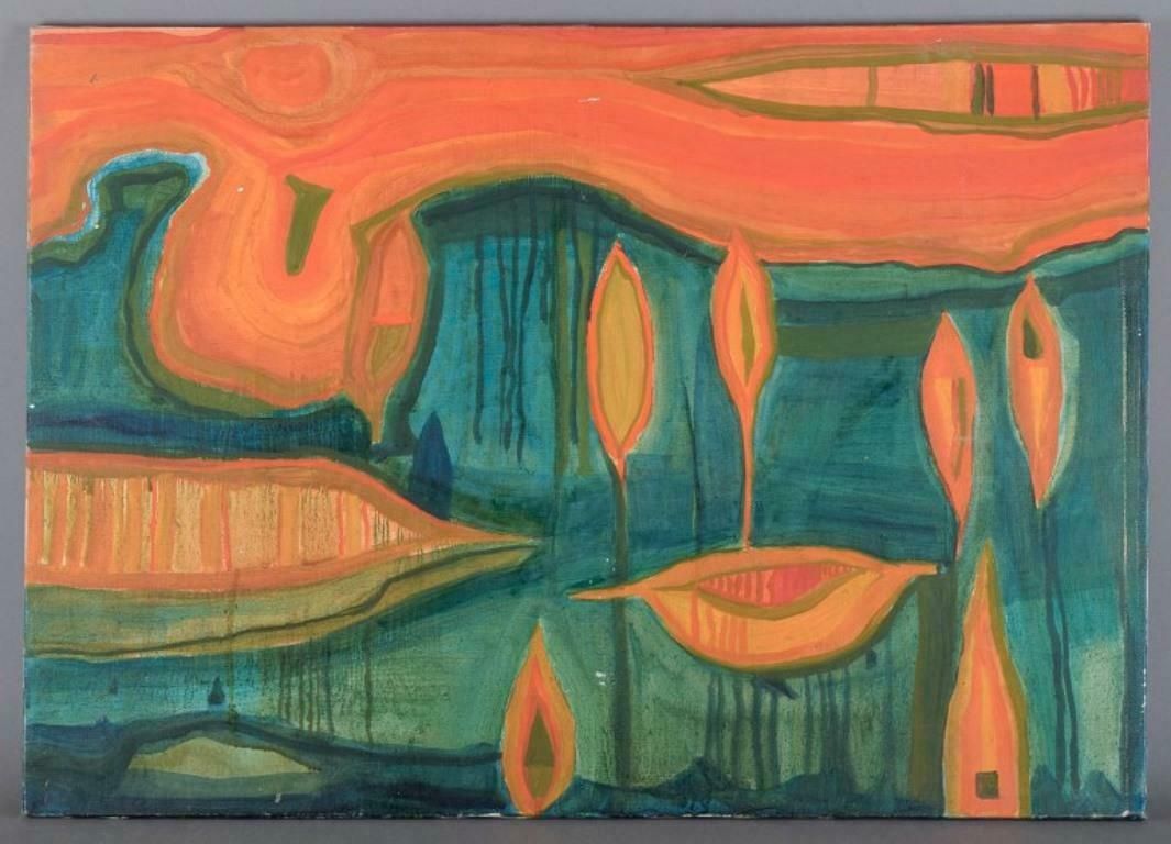 Monique Beucher. Oil On Canvas. Abstract Composition In Orange And Green photo buy