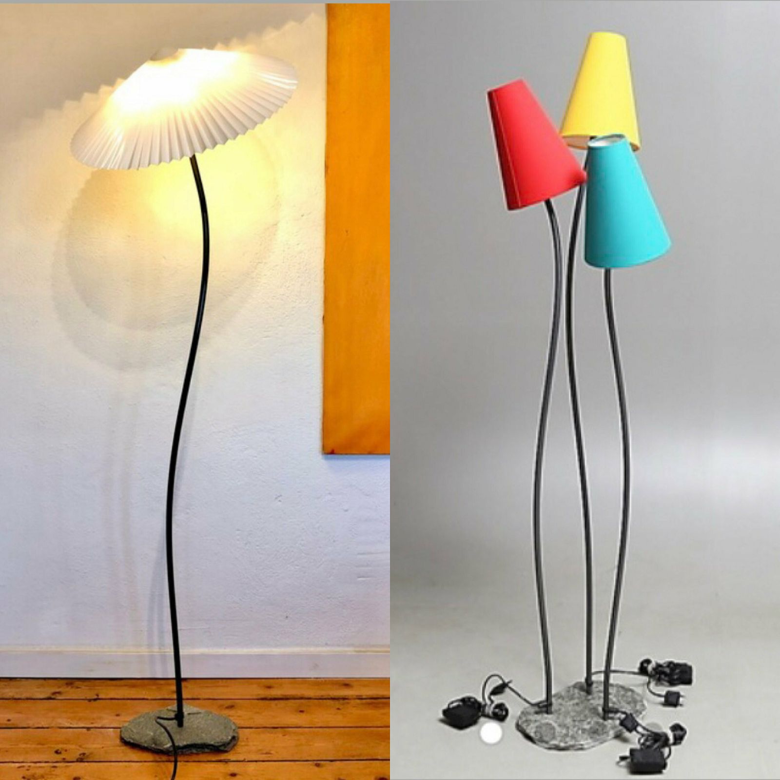 photo for sale Rare Caprani Design Original Vintage Danish Floor Lamp With Swaying Organic Twin Poles And Unique Granite Base