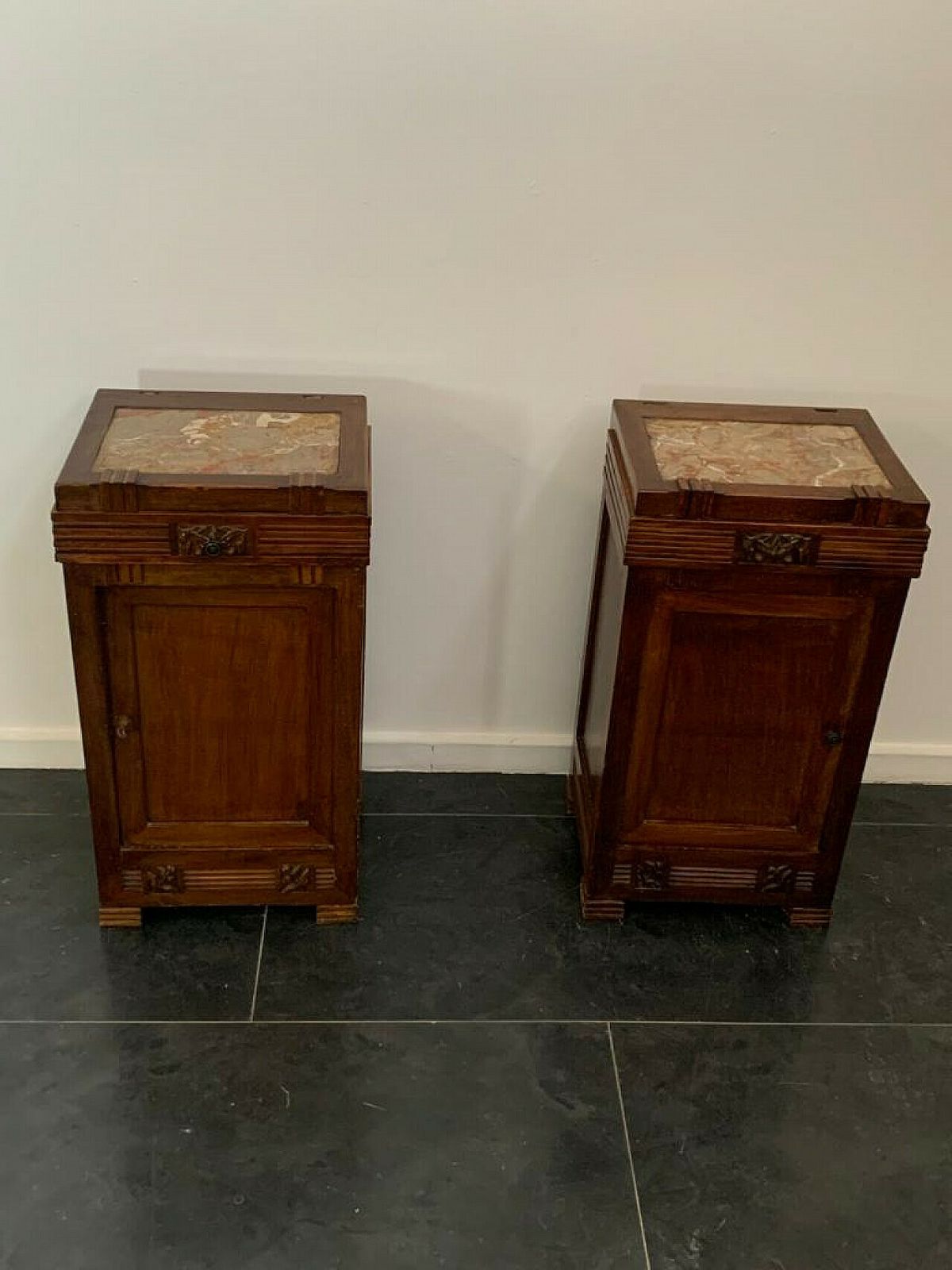 1300.0 Pair Of Art Nouveau Cherry Wood Bedside Tables, Early 20th Century photo