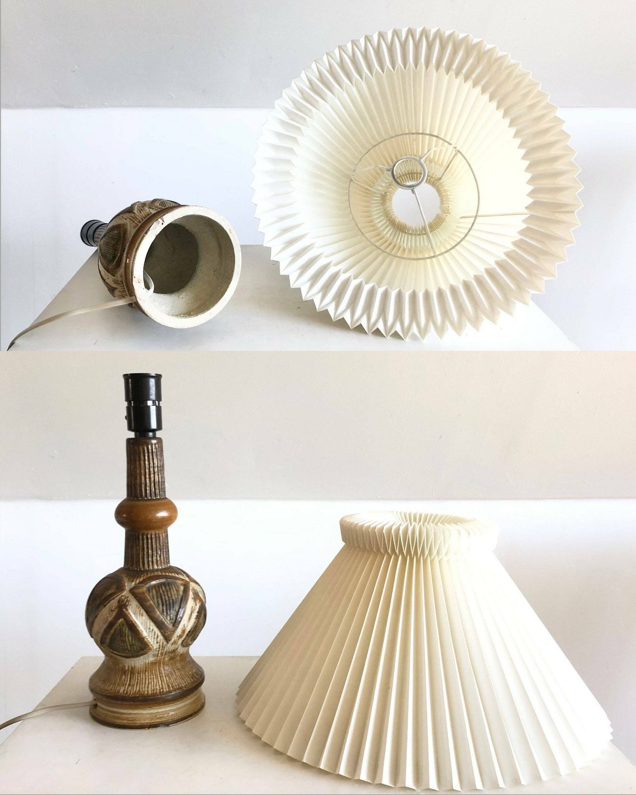 Exclusive Danish Ceramic Sculptural Modernist Mid Century Table Lamp With Eminent Glaze And Le Klint Shade   Design By Kingo Keramik Denmark photo vinterior