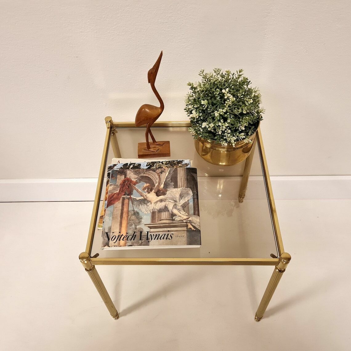 Vintage Mid Century Modern Brass And Smoky Glass Table photo for sale