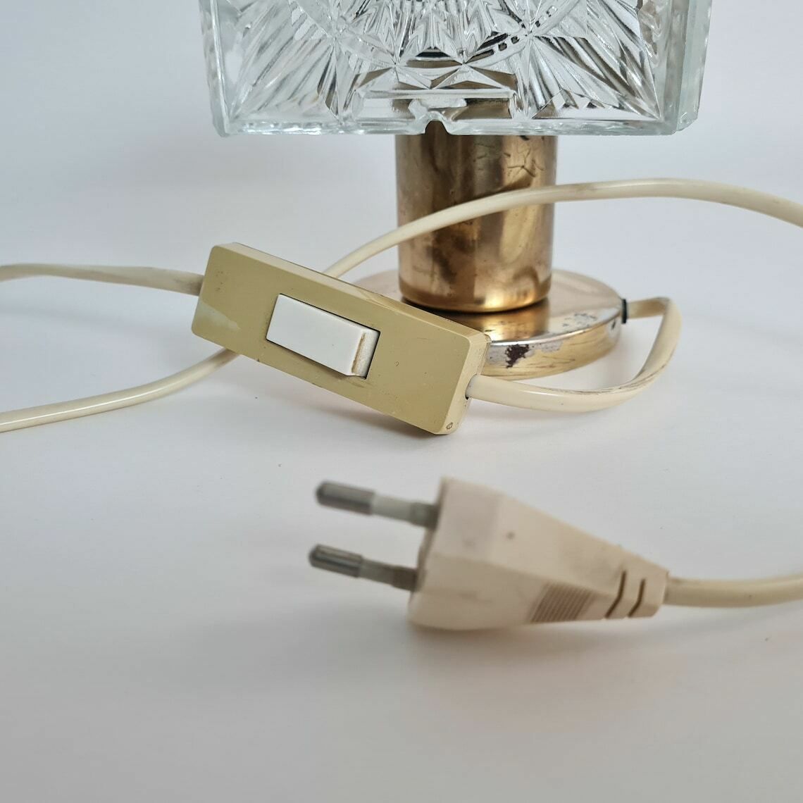 Vintage Mid Century Modern Brass Glass Desk Lamp From Lustry Kamenický šenov, 1970s photo vintage