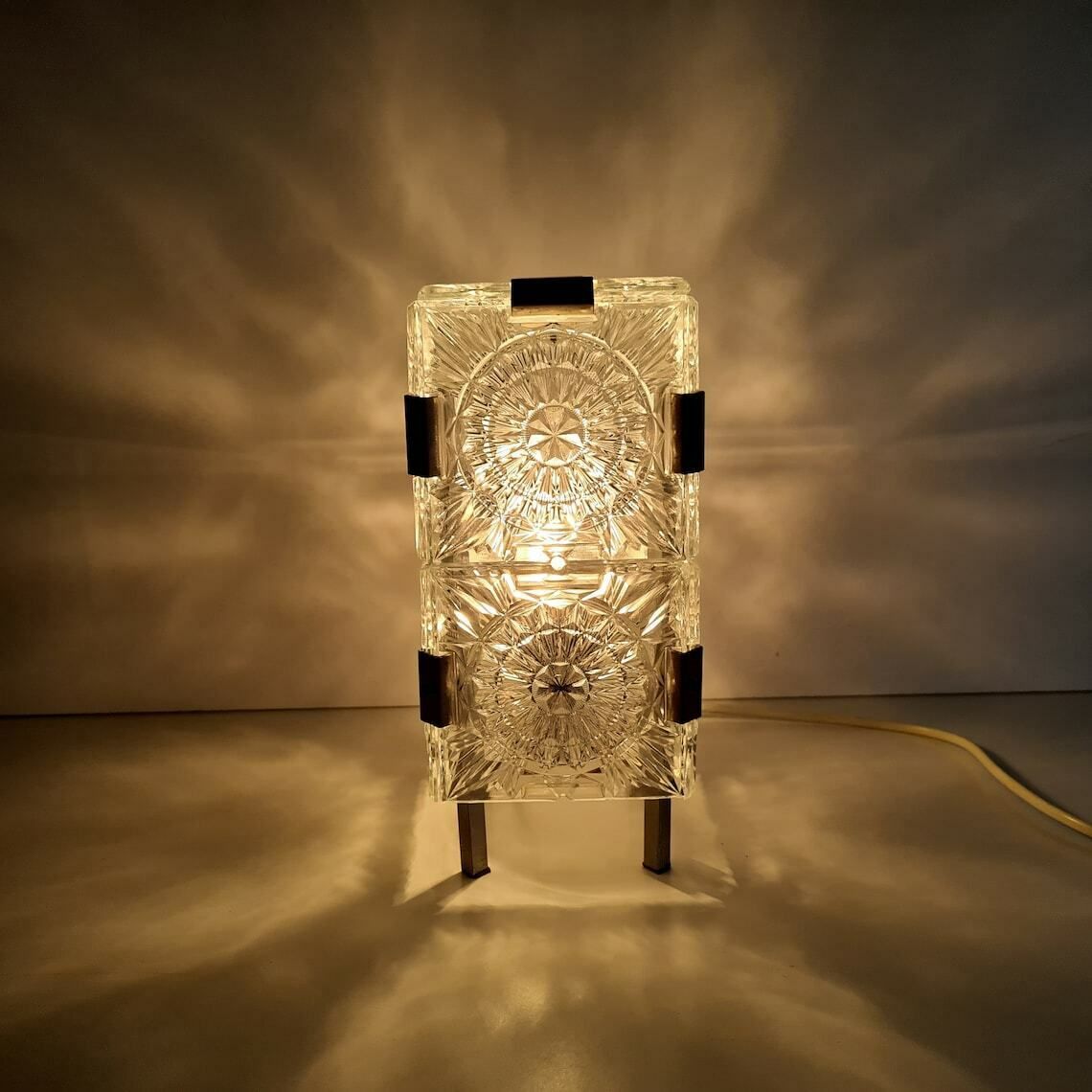 photo for sale Vintage Mid Century Modern Brass Glass Desk Lamp From Lustry Kamenický šenov, 1970s
