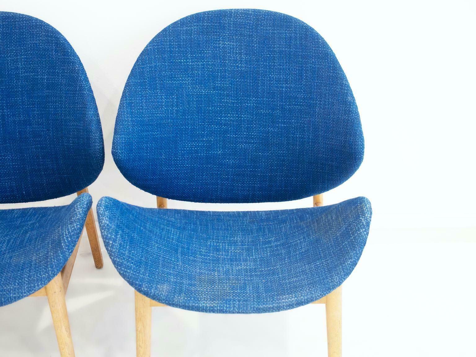 Pair Of Blue Hans Olsen Model 134 Oak Chairs photo Furniture