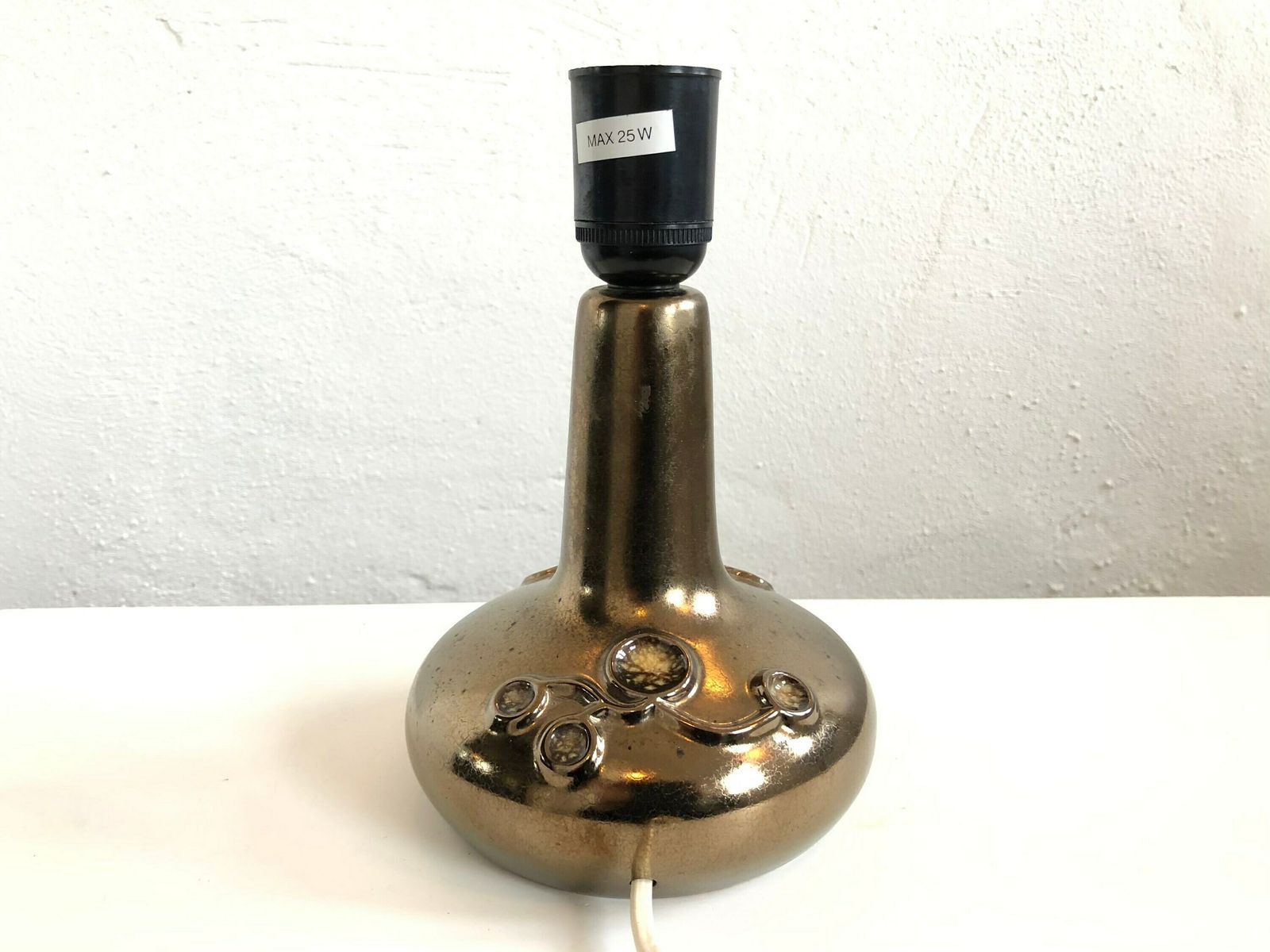 Danish Mid Century Ceramic Table Lamp In Dark Golden Glaze And Organic Pattern   Design From Frank Keramik photo Lighting