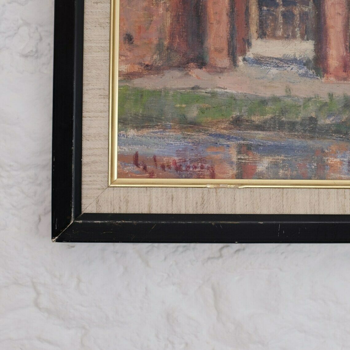 Mid Century Impressionist Painting By Gideon Isaksson, Vintage Architectural Landscape Painting, Scandinavian Modern Living, Decorative Art photo 95.0