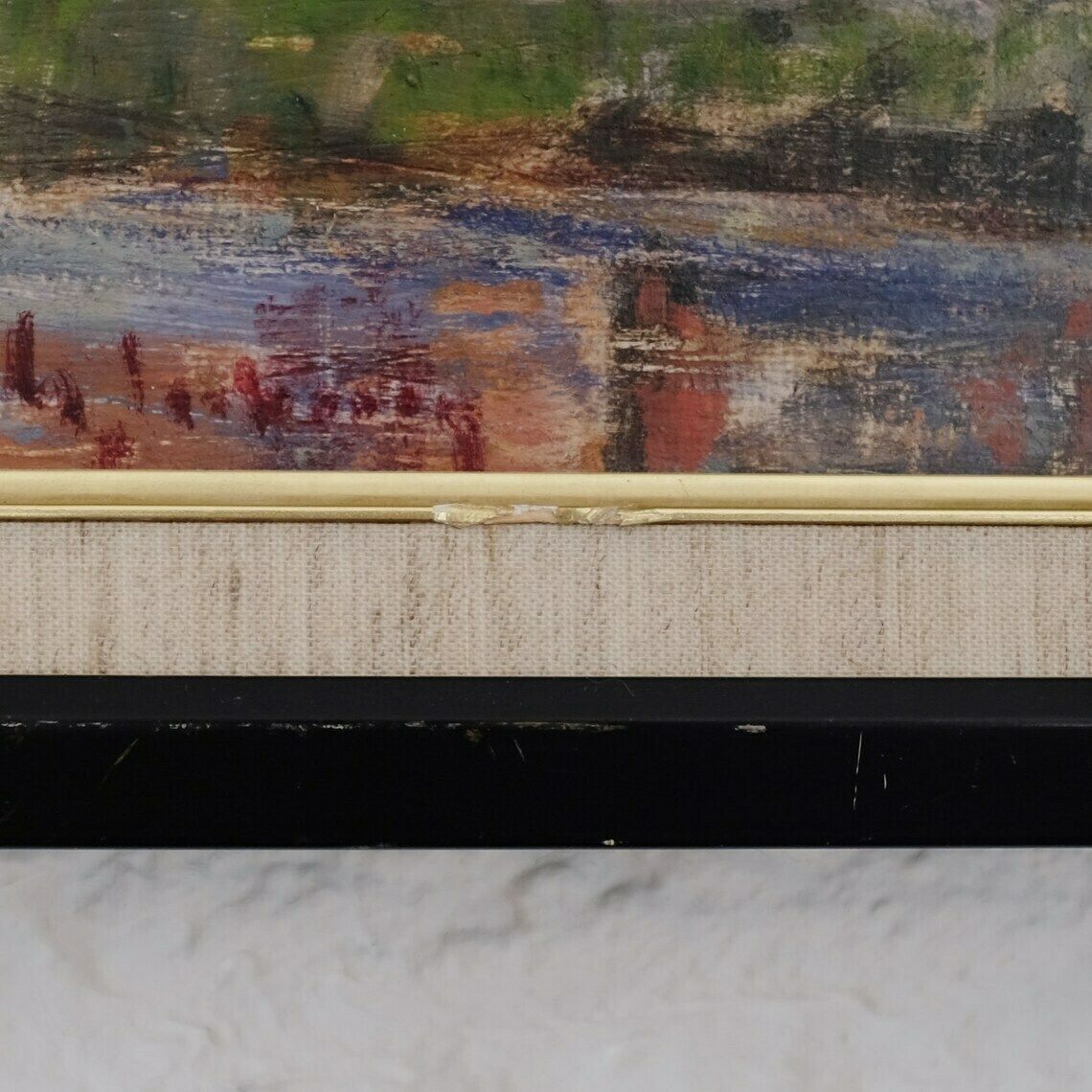Mid Century Impressionist Painting By Gideon Isaksson, Vintage Architectural Landscape Painting, Scandinavian Modern Living, Decorative Art photo vinterior