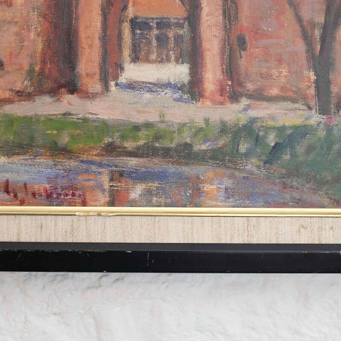 Mid Century Impressionist Painting By Gideon Isaksson, Vintage Architectural Landscape Painting, Scandinavian Modern Living, Decorative Art photo buy