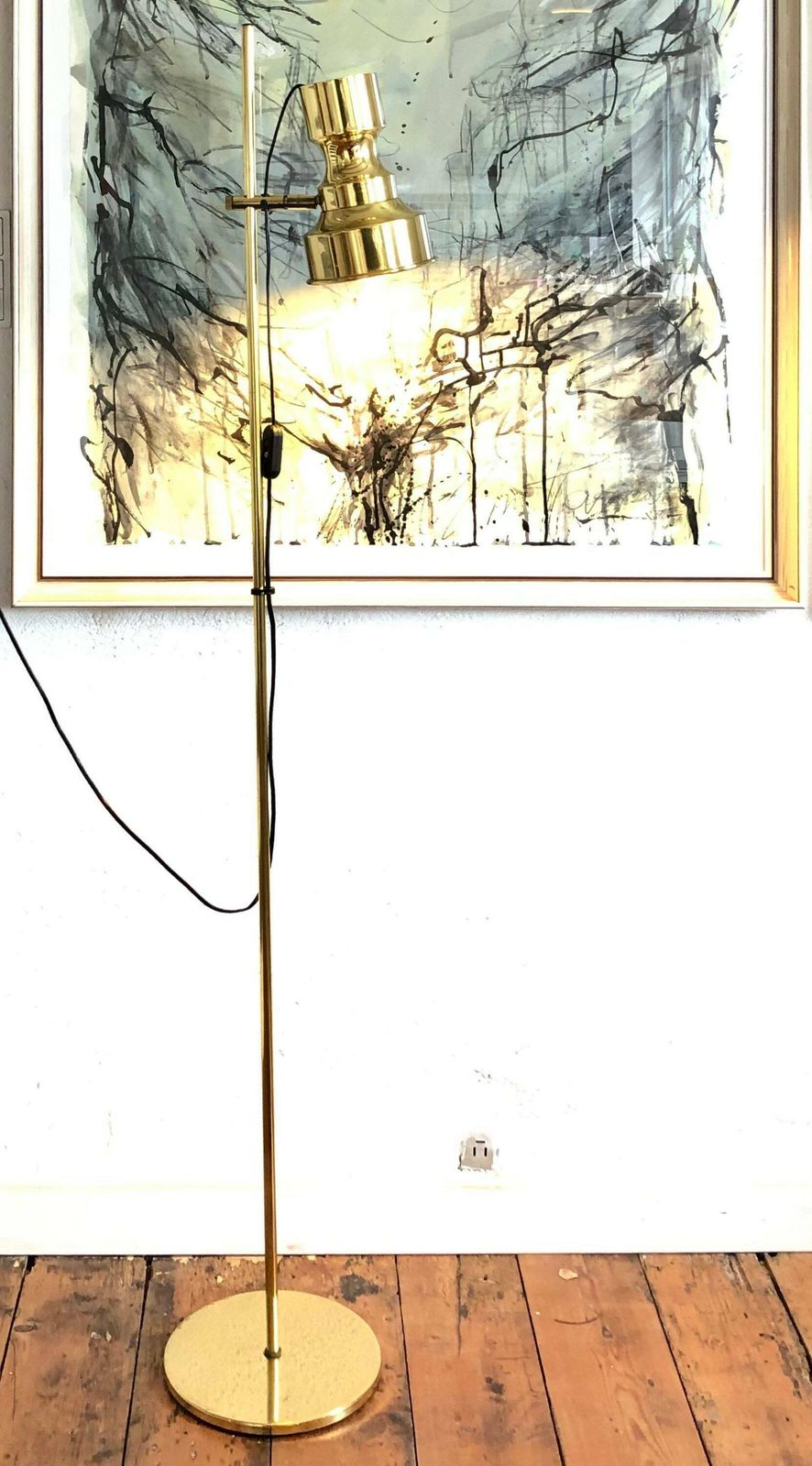 Danish Mid Century Modern Floor Lamp In Brass And Gold Painted Metal In Elegant Design photo furniture