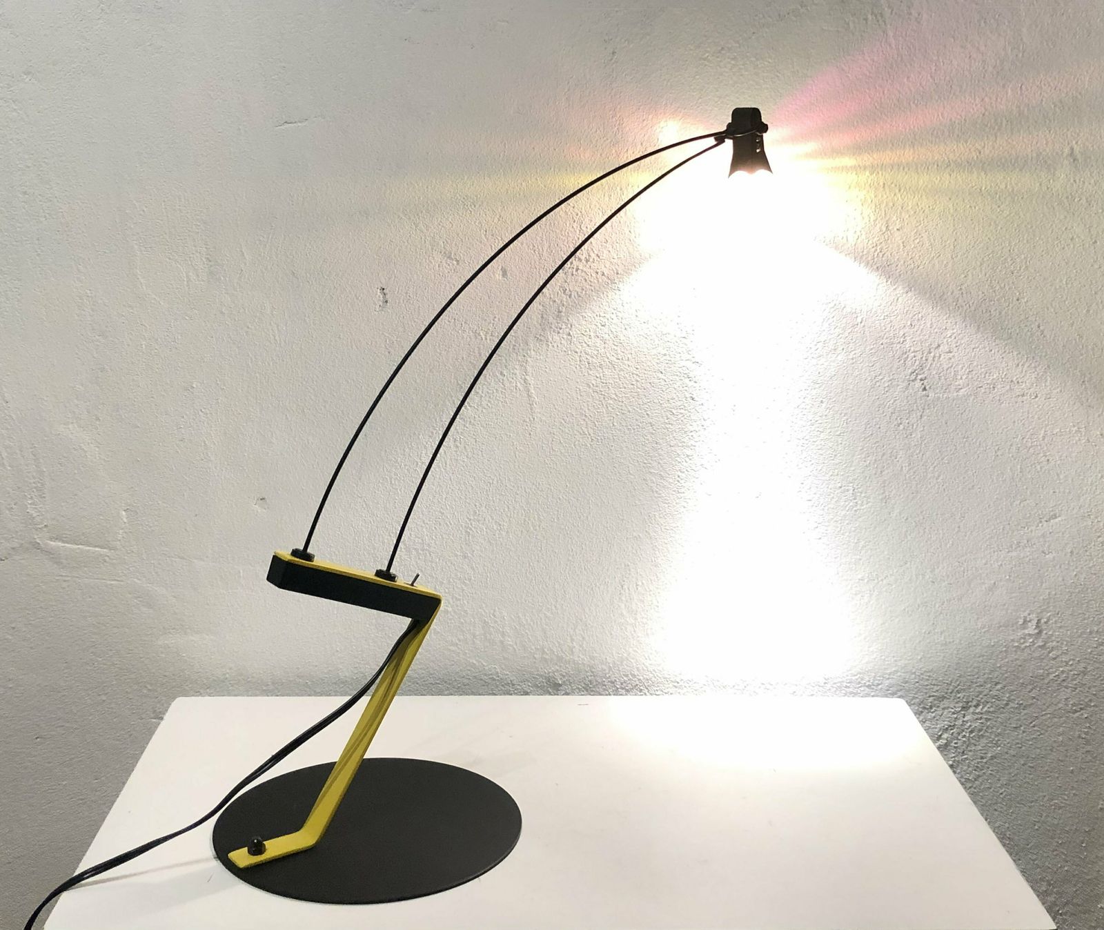 Rare Vintage Ikea Space Age Desk Lamp In Cool Design With Assymetic Yellow Stand And Twin String Neck With Naked Bulb   Design From Sweden photo Lighting