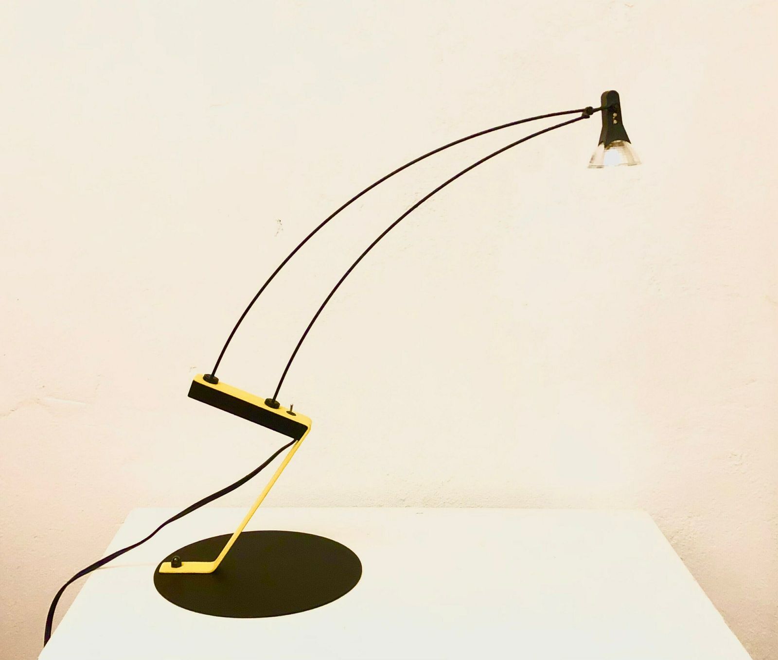 Rare Vintage Ikea Space Age Desk Lamp In Cool Design With Assymetic Yellow Stand And Twin String Neck With Naked Bulb   Design From Sweden photo 234.0