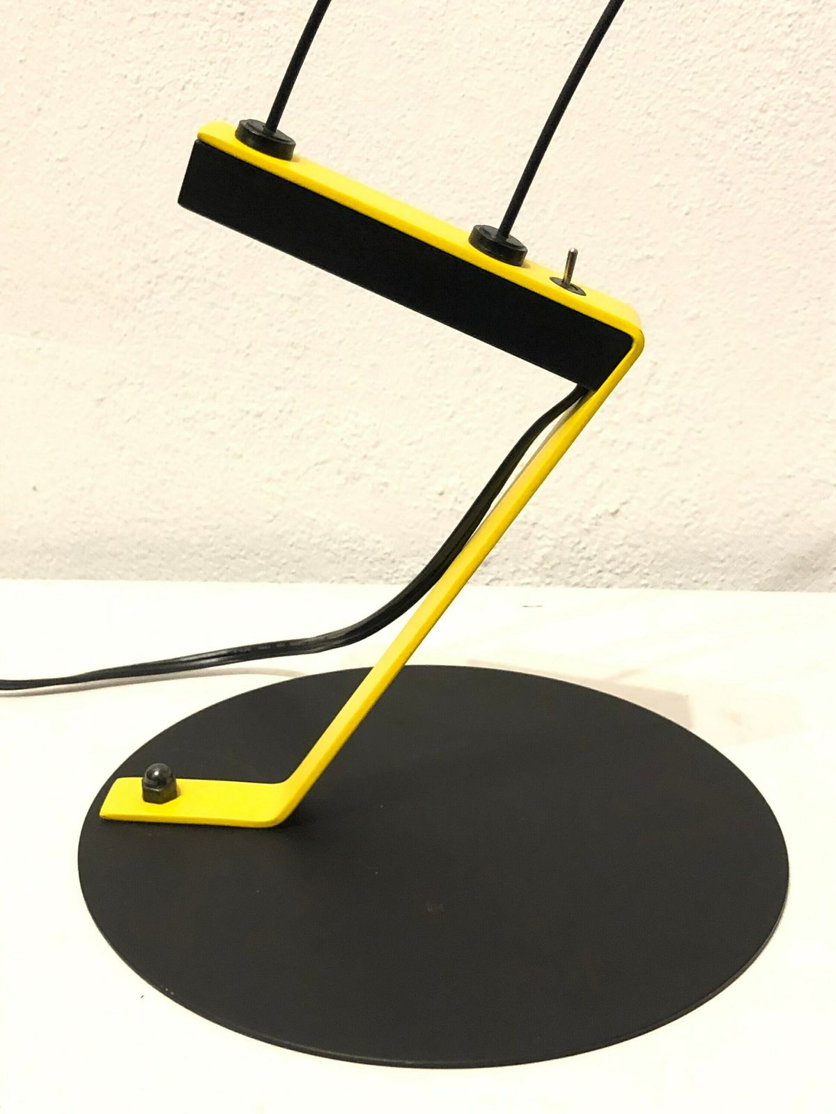 Rare Vintage Ikea Space Age Desk Lamp In Cool Design With Assymetic Yellow Stand And Twin String Neck With Naked Bulb   Design From Sweden photo vinterior