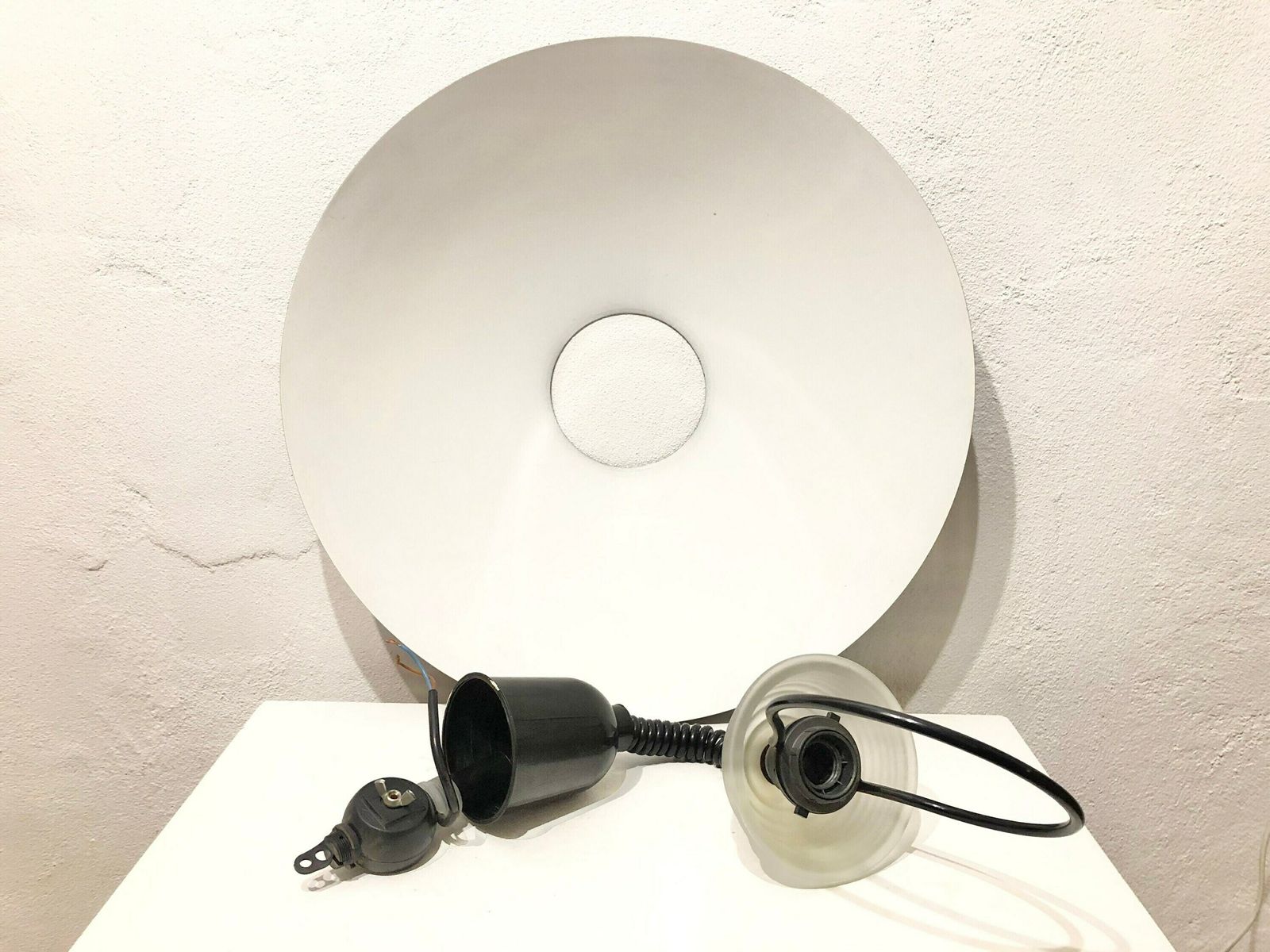 Vintage Minimalist Belgian Postmodern Large Ceiling Lamp In Black With Glass Detail And Hanger   Design From Massive photo vinterior