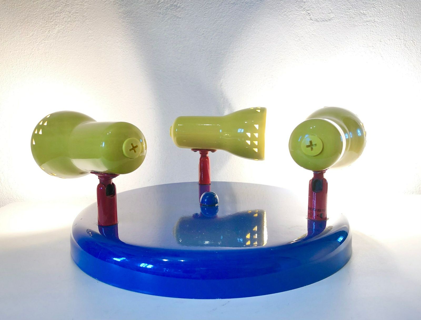 German Memphis Style Vintage Ceiling Spot Lamp In Red, Blue And Yellow Metal   Design From Brilliant photo for sale