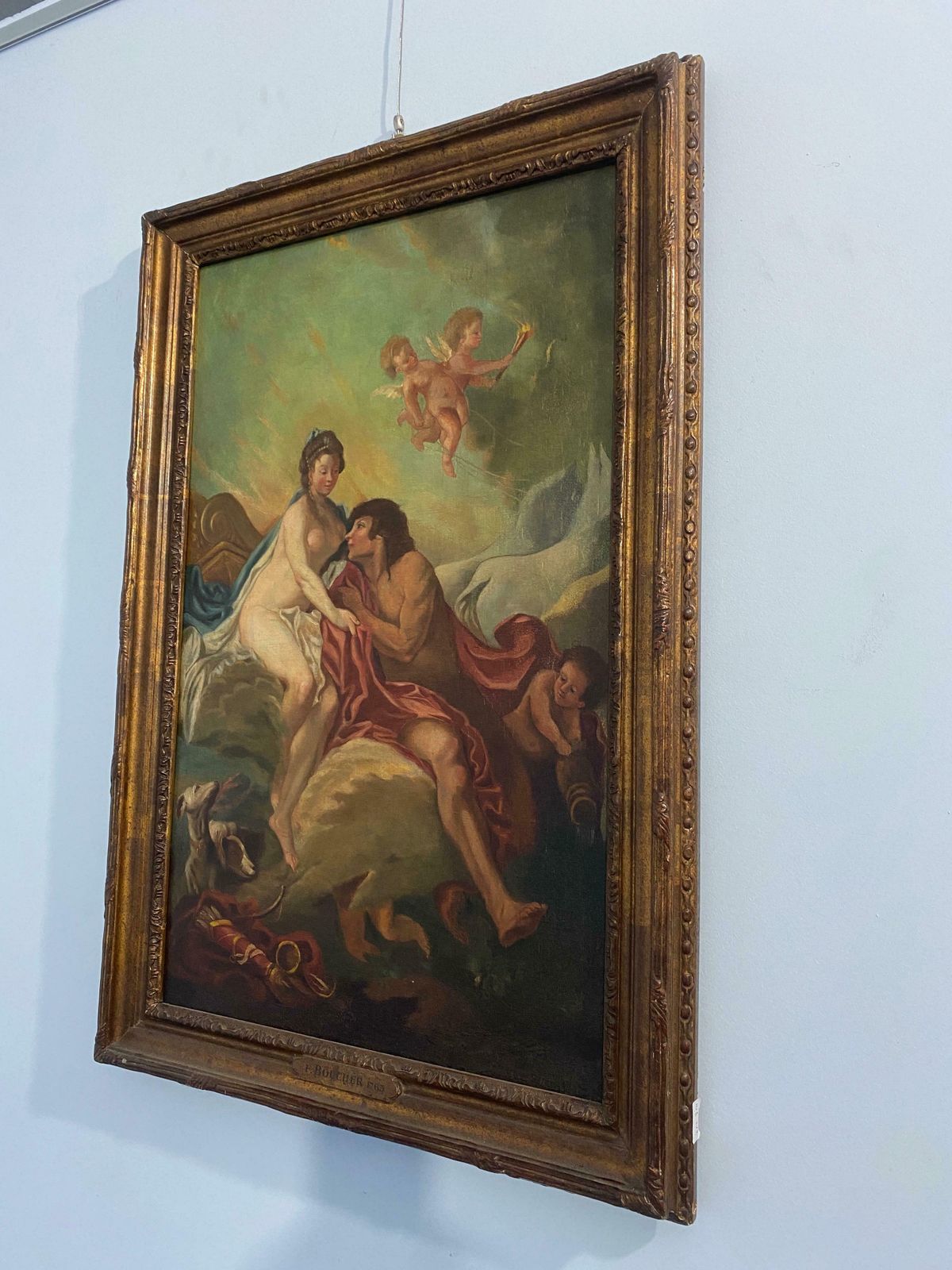 Antique French Oil Painting From The 17th Century "In The Style Of Francois Boucher photo vinterior