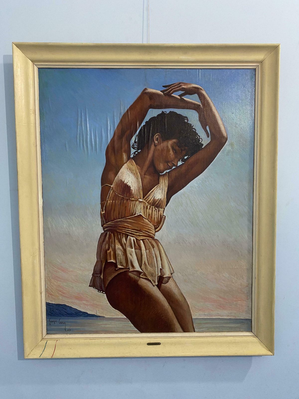 French Oil Painting "La Grecque" Signed Georges Cassan 1951 photo furniture