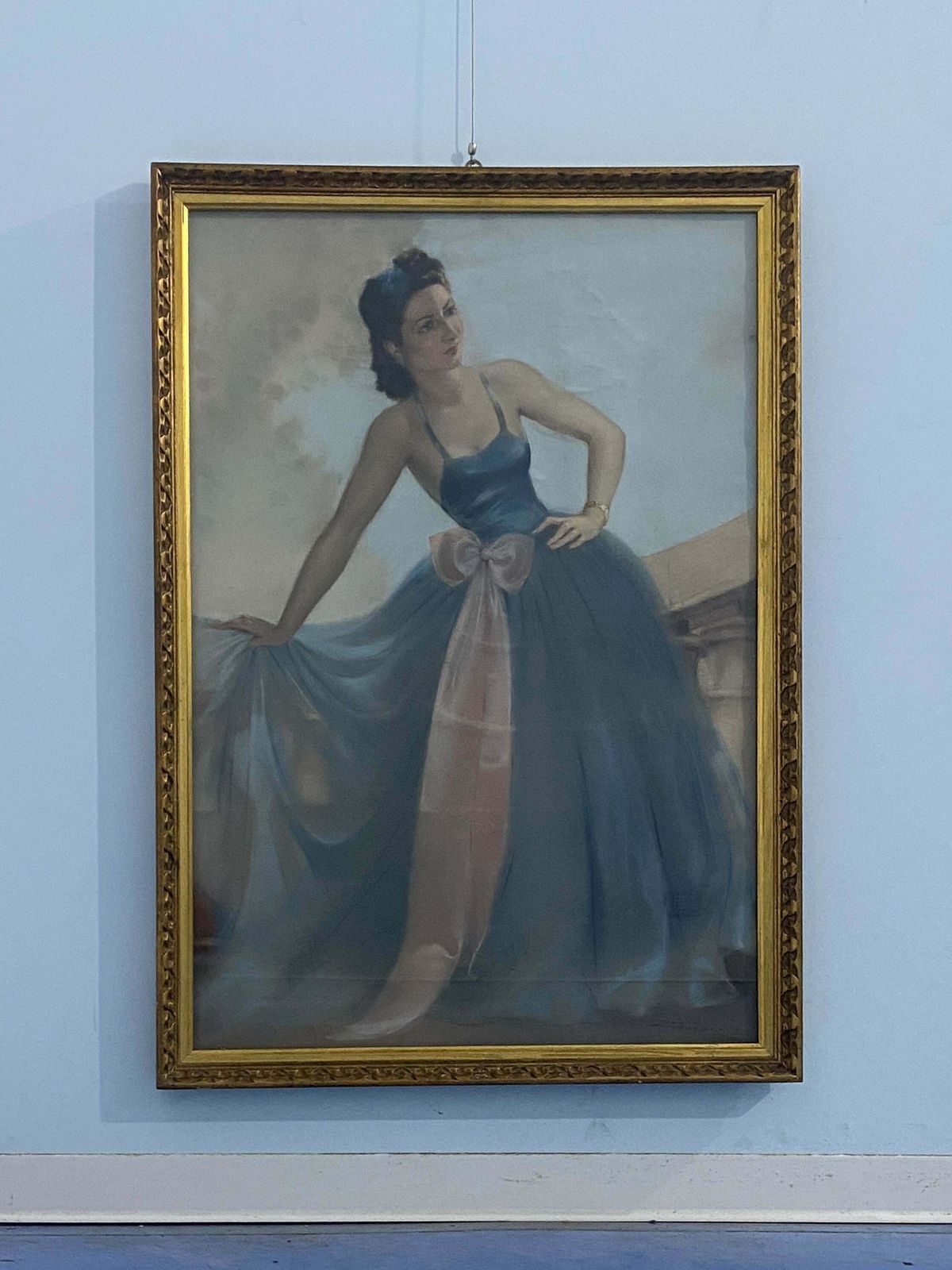 Antique French Pastel Painting From The 1930s "Young Woman" Signed photo furniture