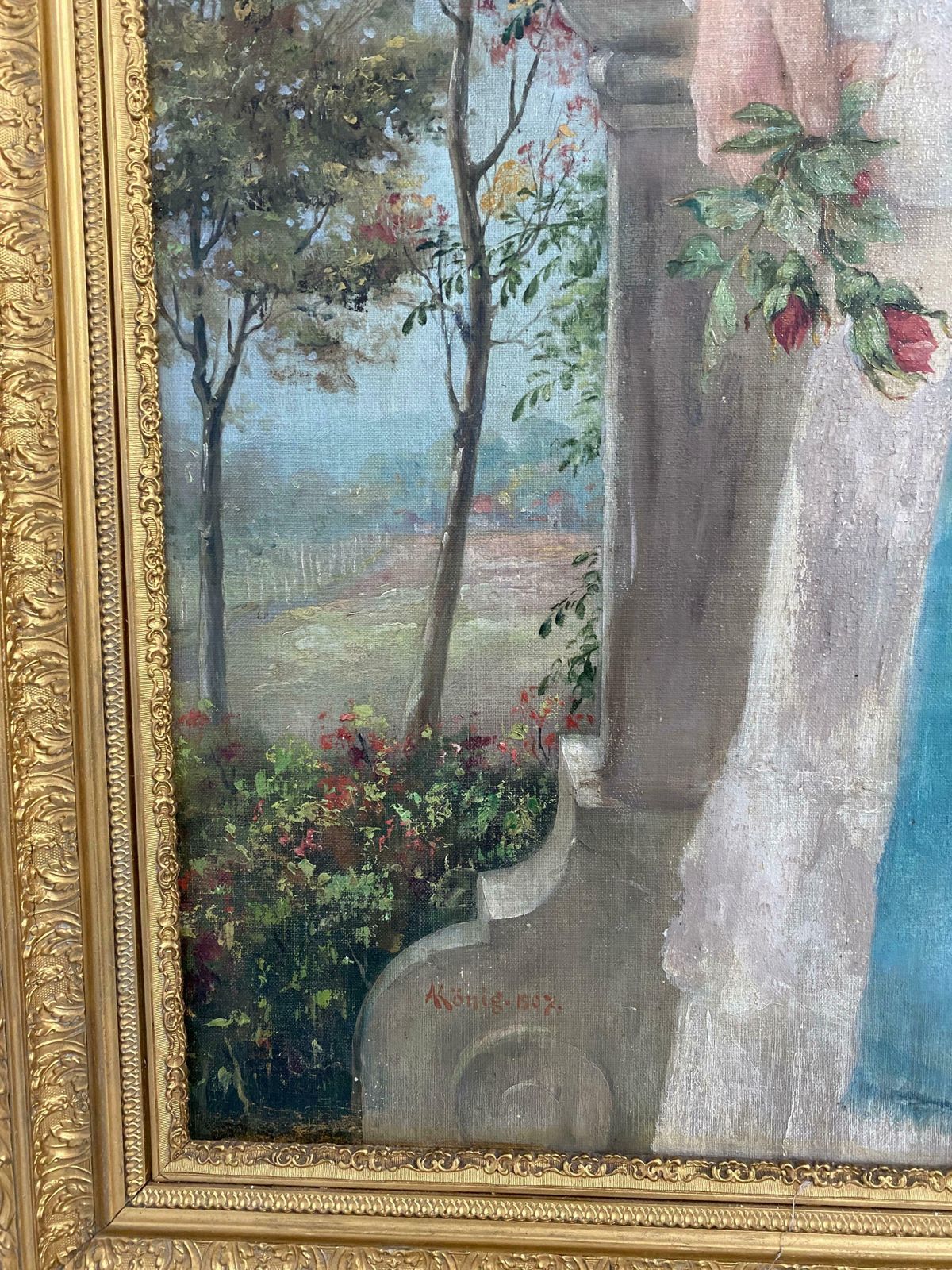 Antique German Oil Painting "Portrait Of A Maiden" From 1901 Signed Konig photo Art