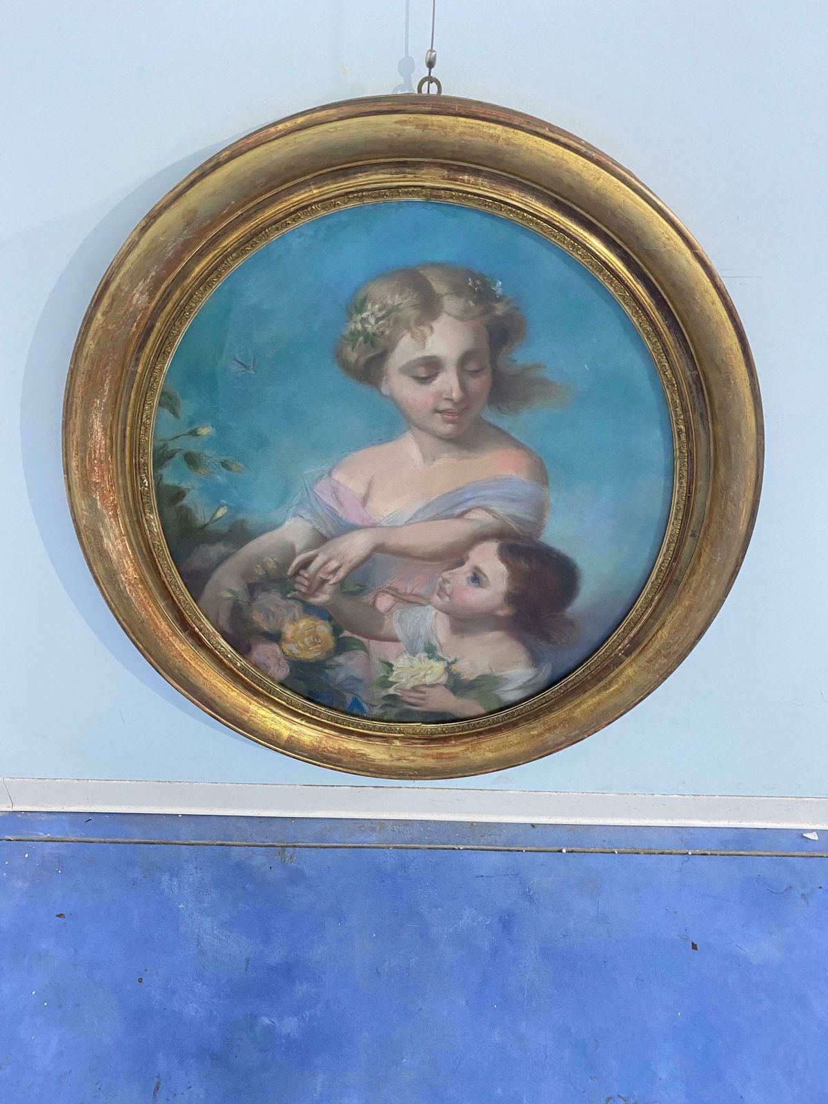 Antique French Pastel Painting "Mother With Child" From The Early 1900s photo buy