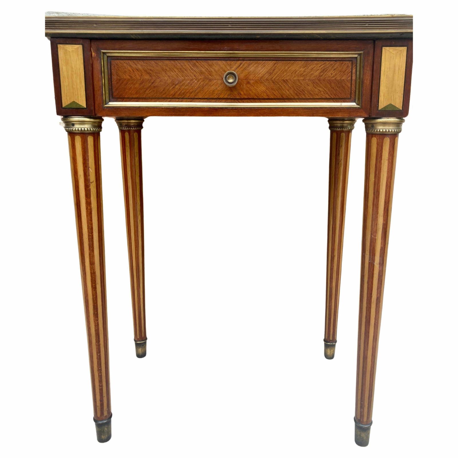 Table d'appoint néoclassique en acajou, pieds cannelés et marbre vert, années 1920