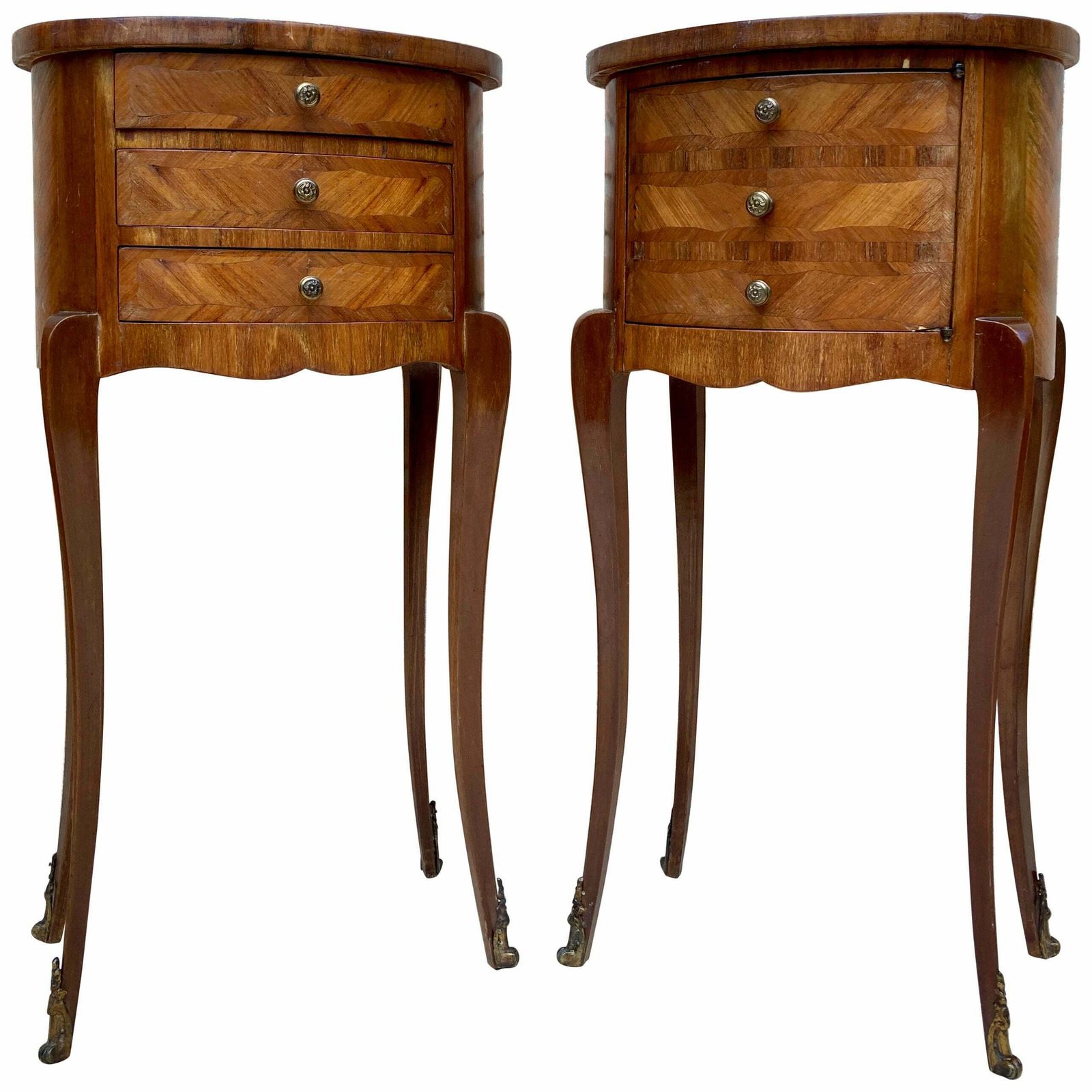 Tables de chevet de style Louis XVI en noyer marqueté, France, années 1920, lot de 2
