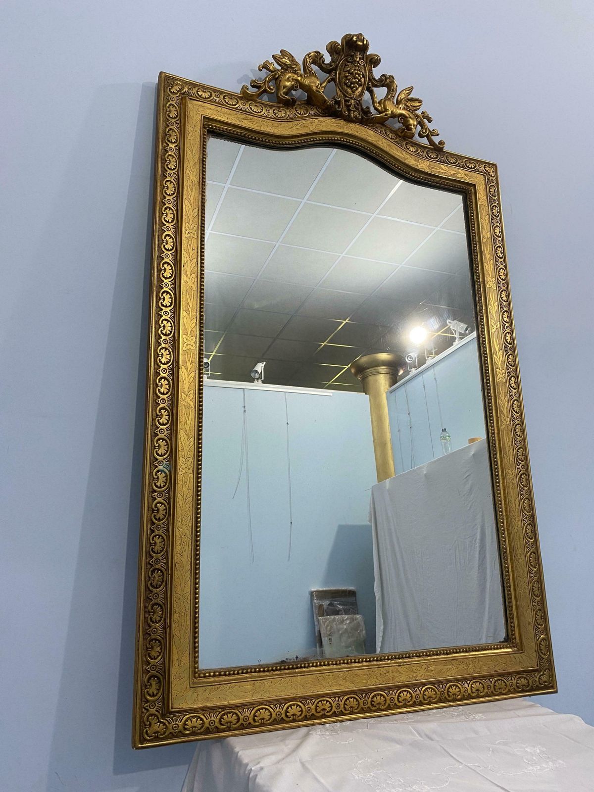 Antique French Gilt Mirror Gold Leaf With Louis Philippe Era Selvedge photo 1953.0