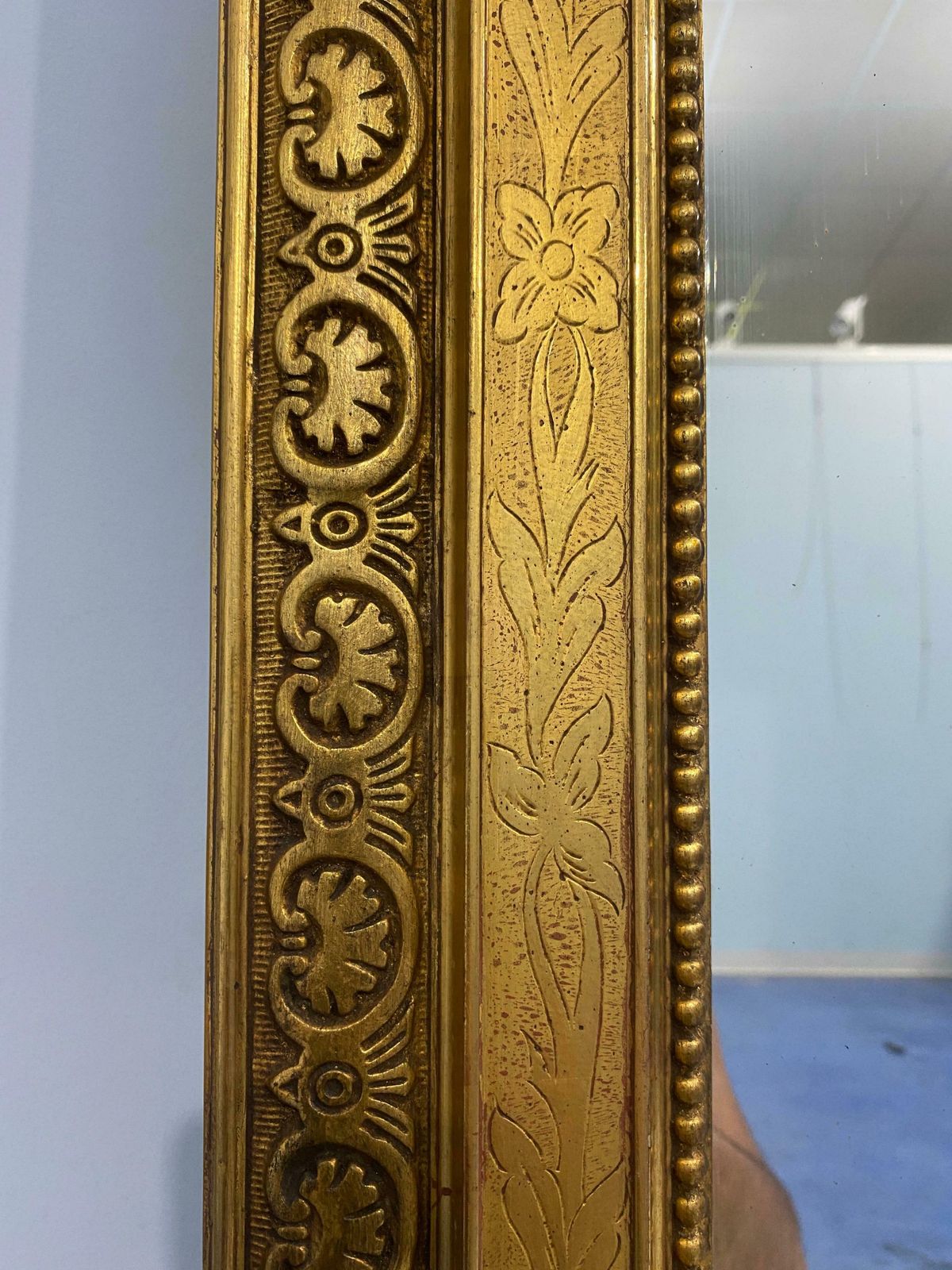 Antique French Gilt Mirror Gold Leaf With Louis Philippe Era Selvedge photo vinterior