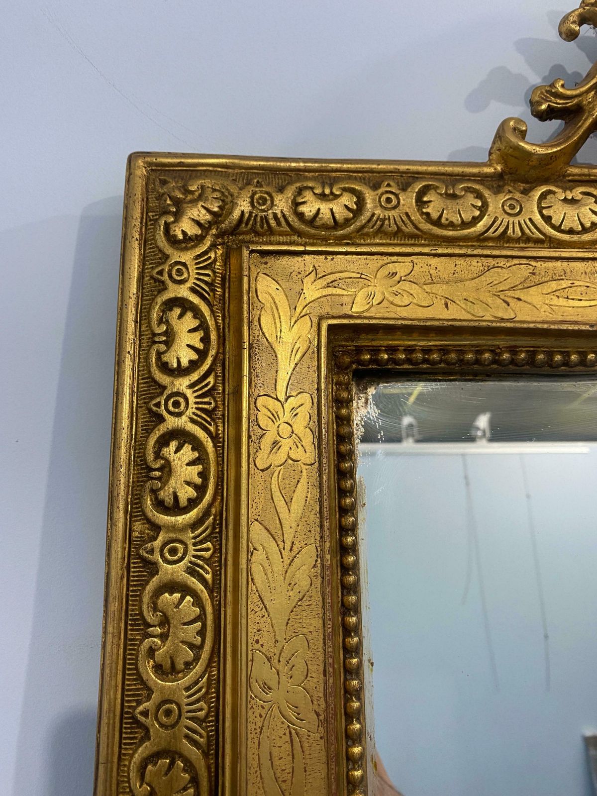 1953.0 Antique French Gilt Mirror Gold Leaf With Louis Philippe Era Selvedge photo