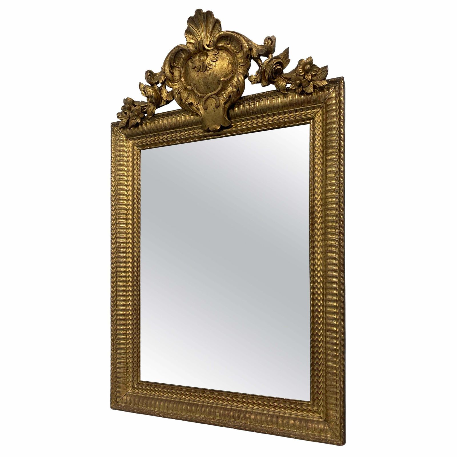 Antique French Gilded Gold Leaf Mirror Louis Philippe Era, 1850s