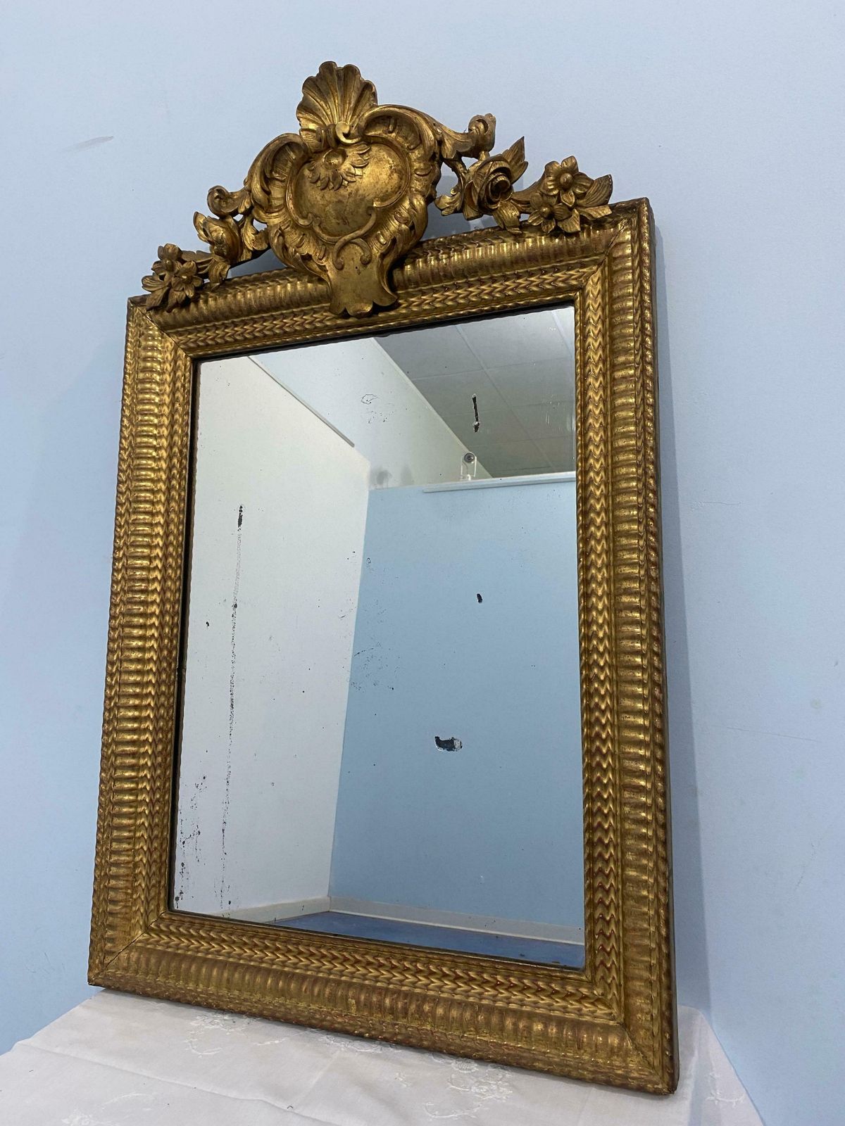 Antique French Gilded Gold Leaf Mirror Louis Philippe Era, 1850s photo vintage