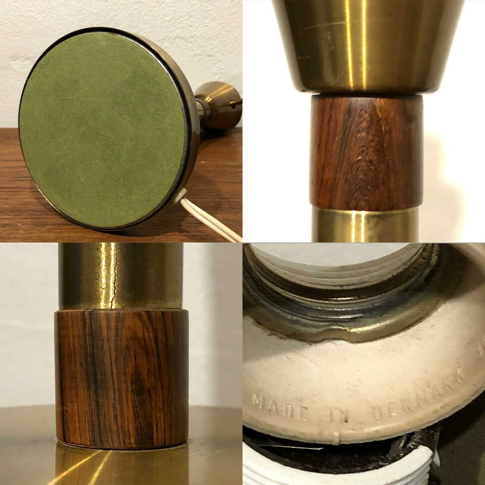 Danish Early Mid Century Table Lamp In Brass With Rare “Fried Egg” Glass Shade And Palisander Details photo vinterior
