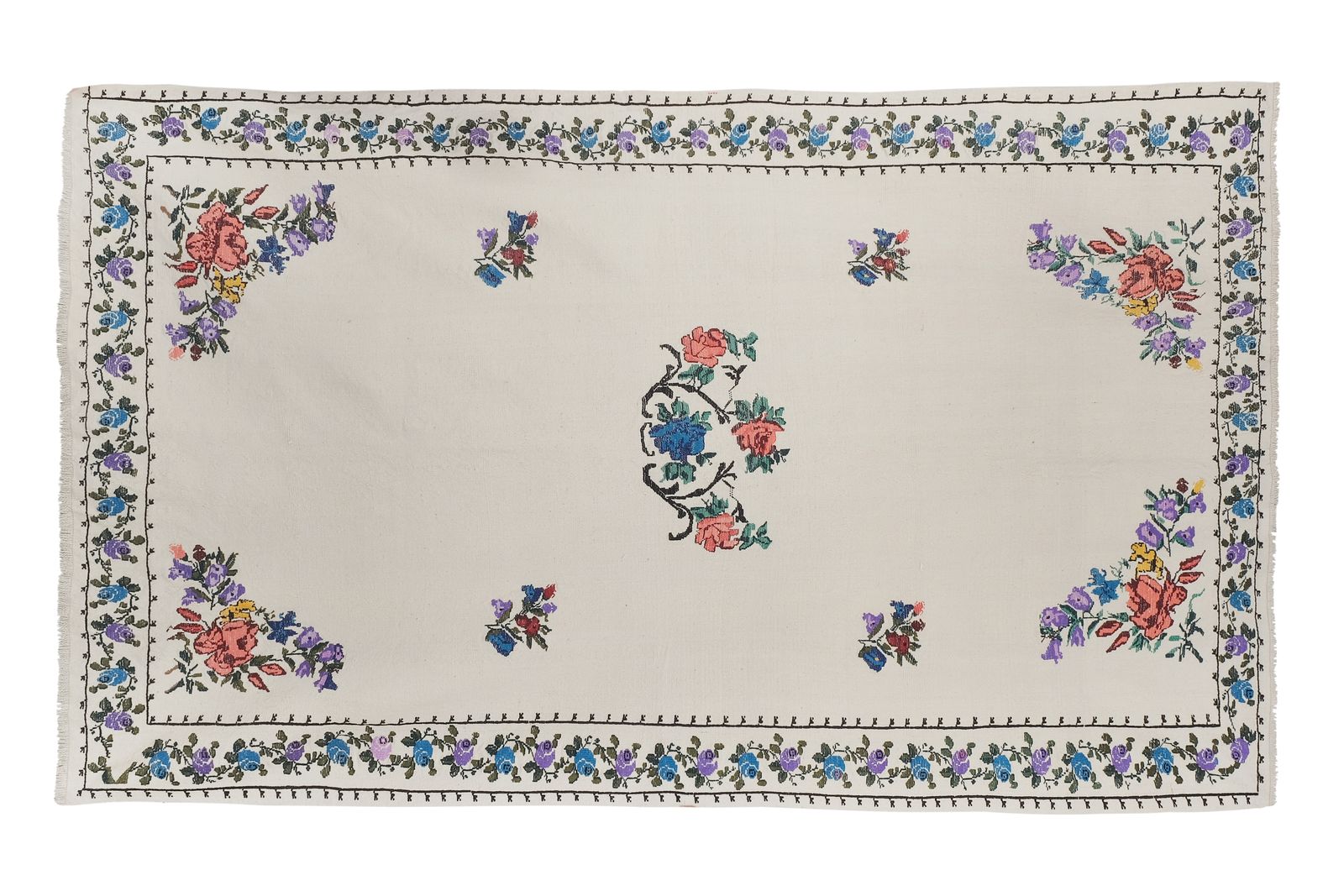 Vintage Aubusson Style Floral Turkish Kilim Rug photo vinterior